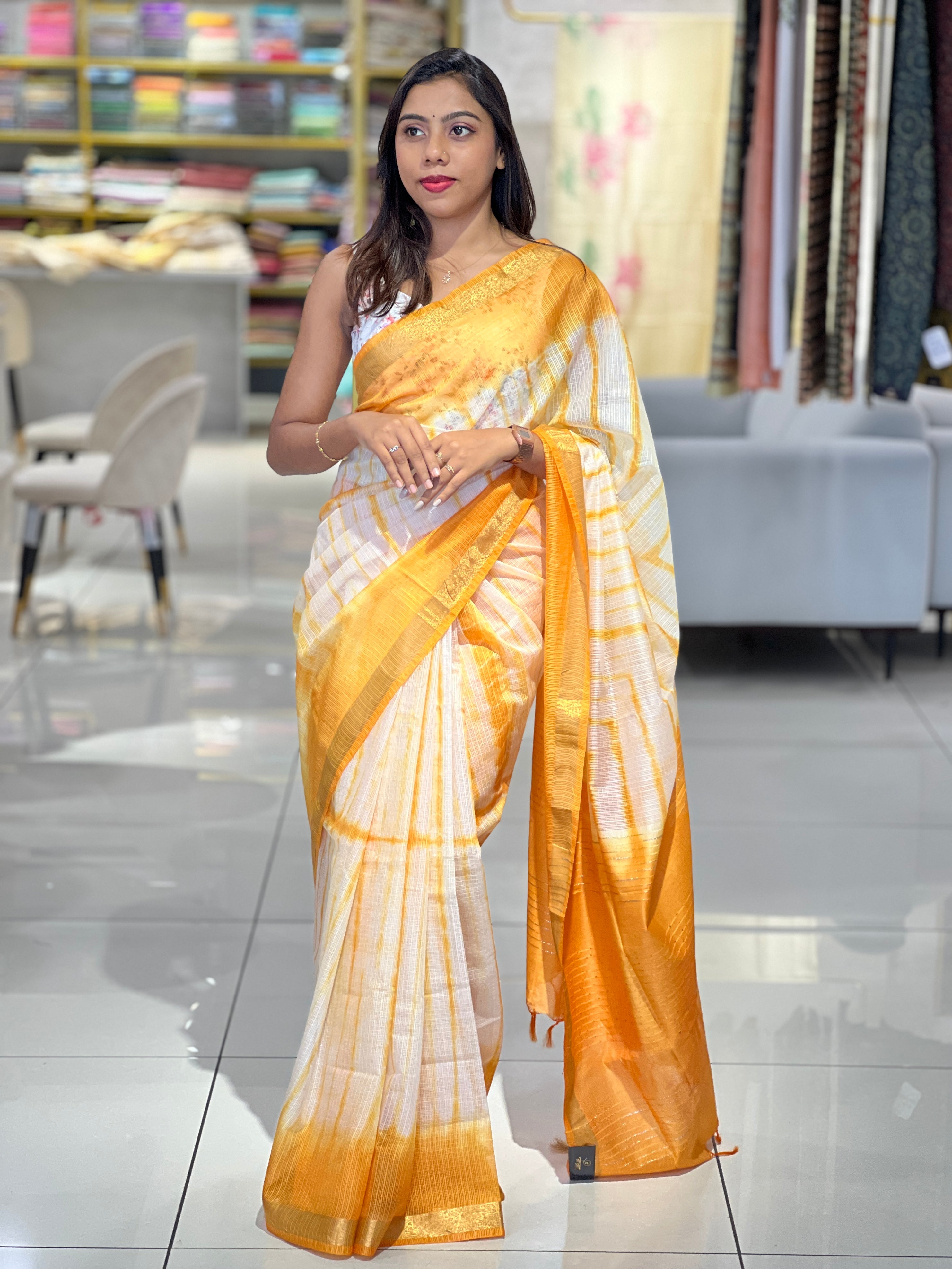 Shibori Patterned Silky Kota Saree | SK424