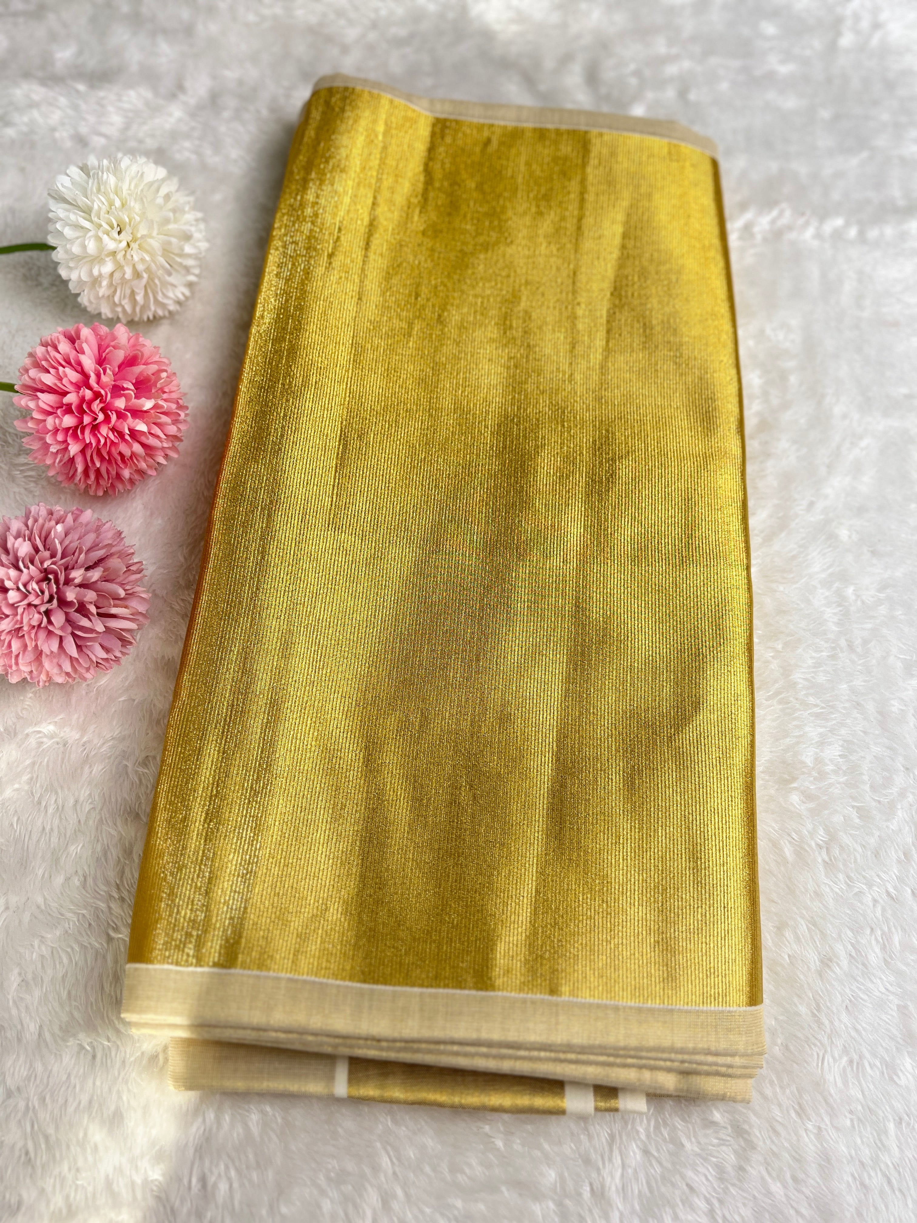 Golden Kasavu Pattern Tissue Saree | GAT485