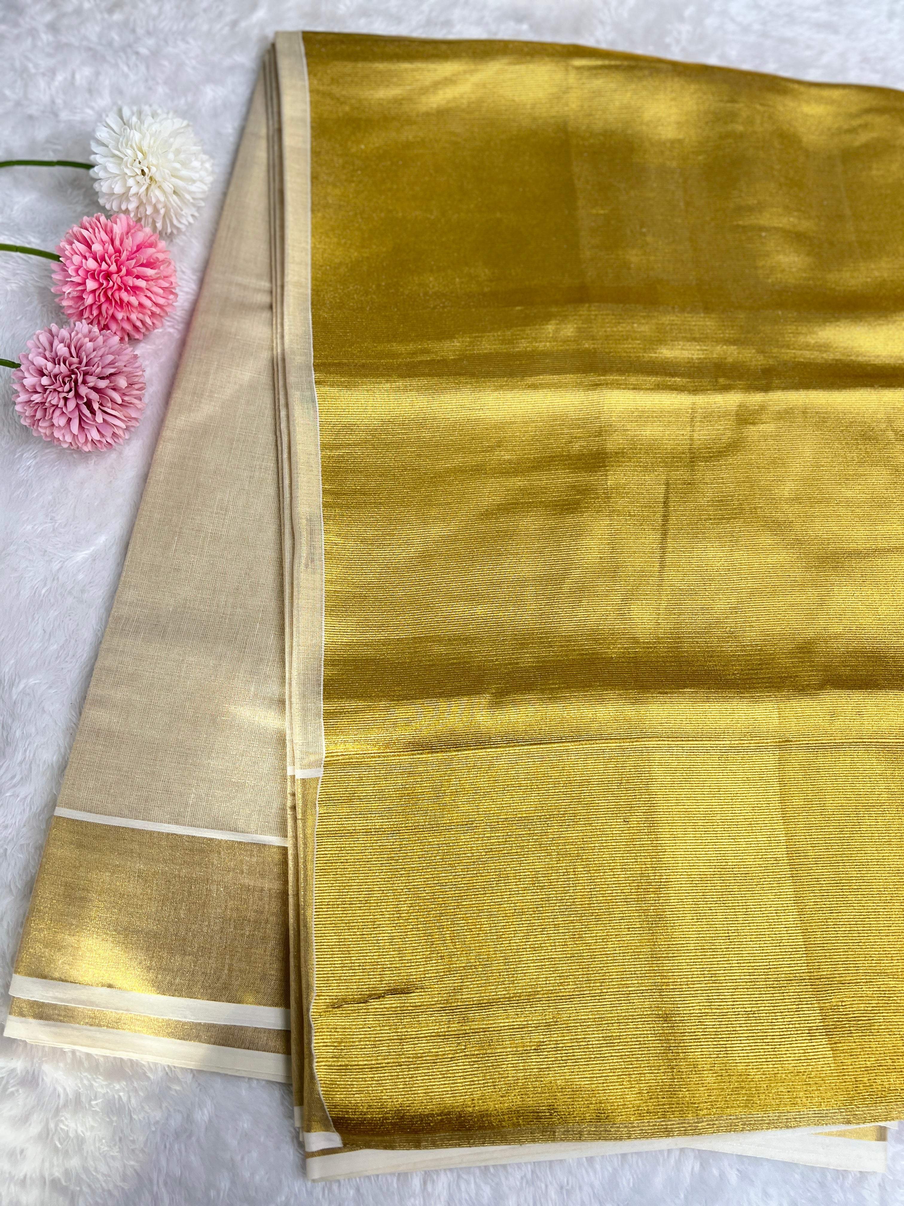 Golden Kasavu Pattern Tissue Saree | GAT485