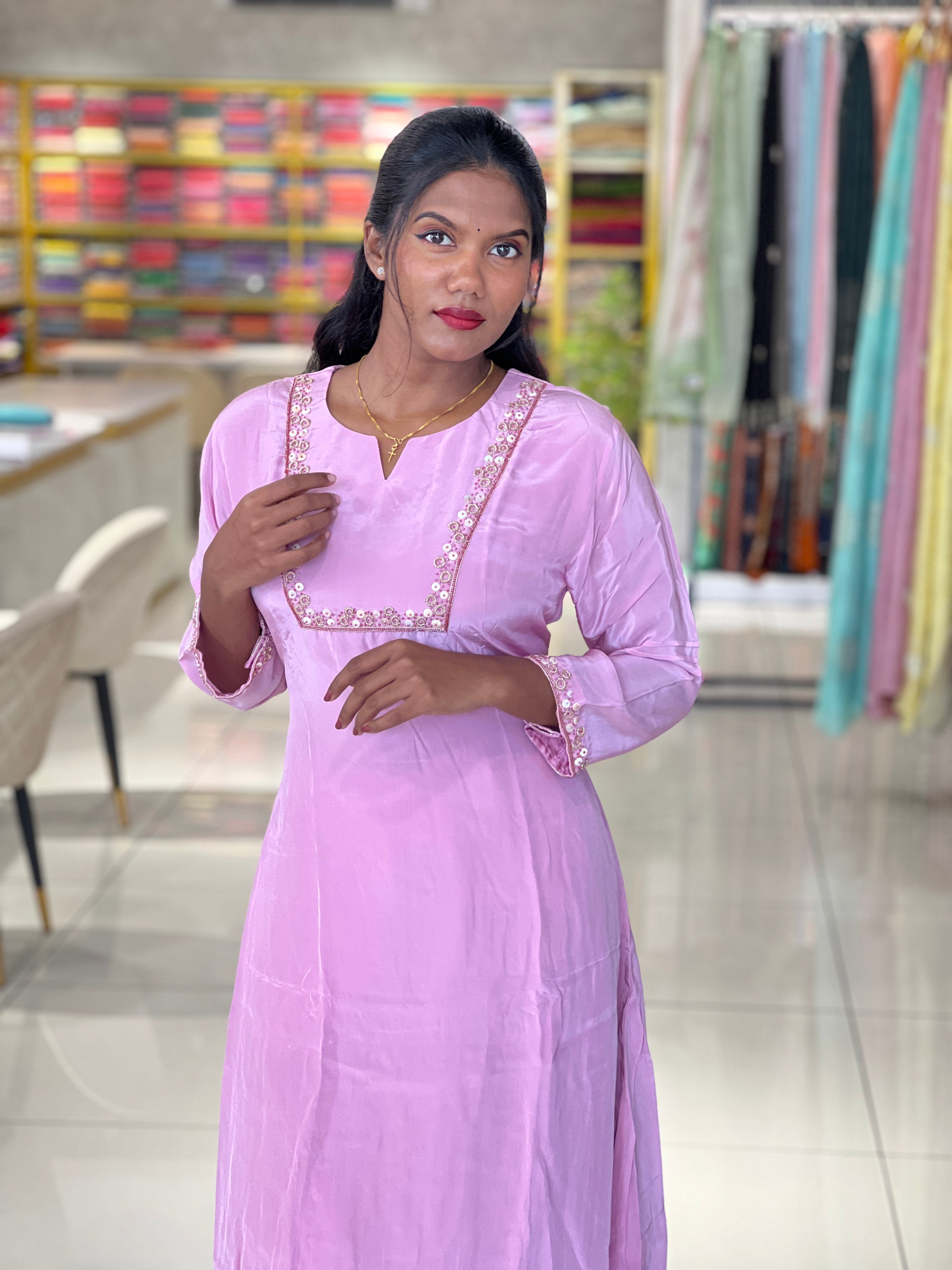 Hand Work Detailed Crepe Kurta Set | ELC110