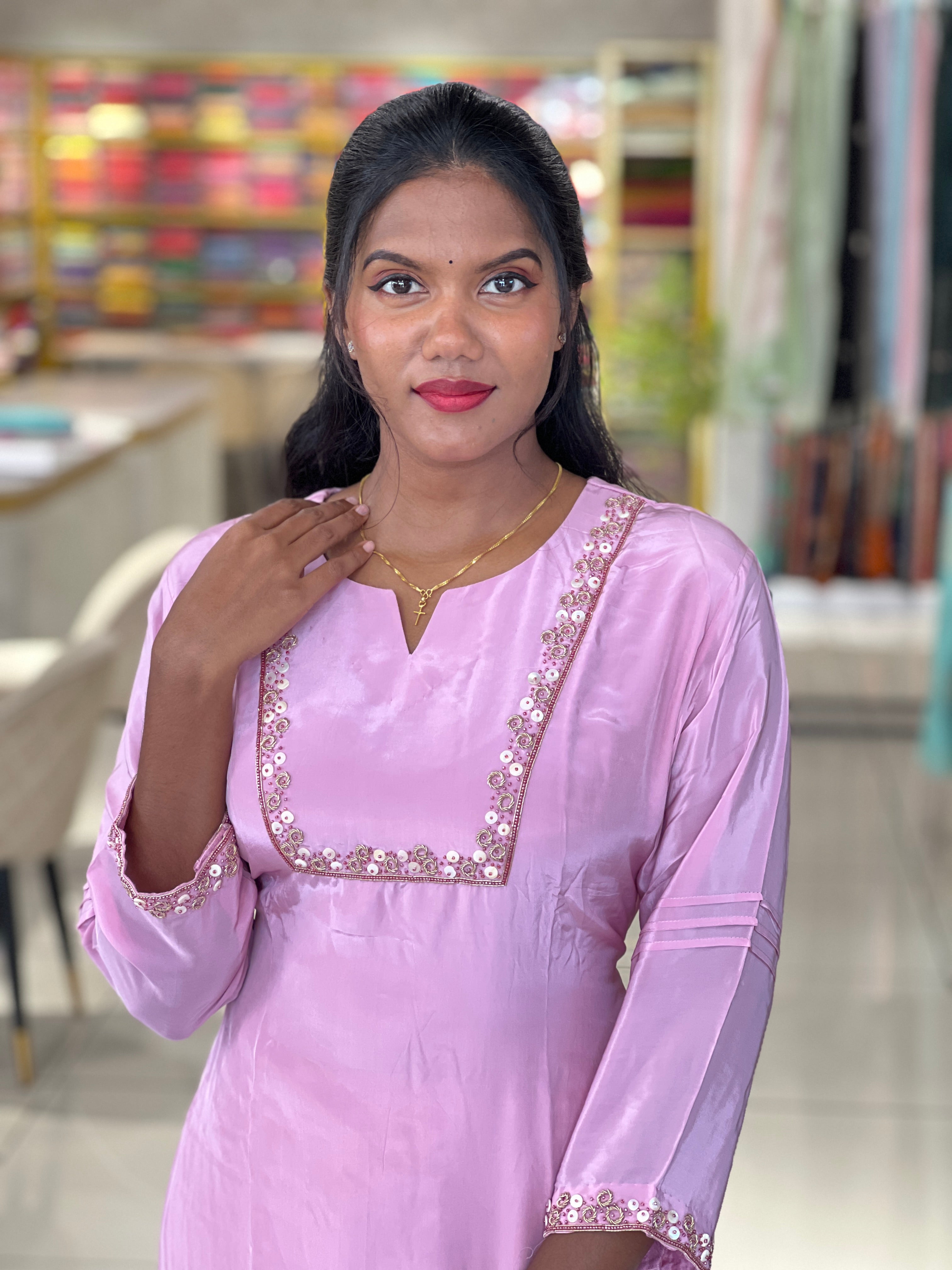 Hand Work Detailed Crepe Kurta Set | ELC110