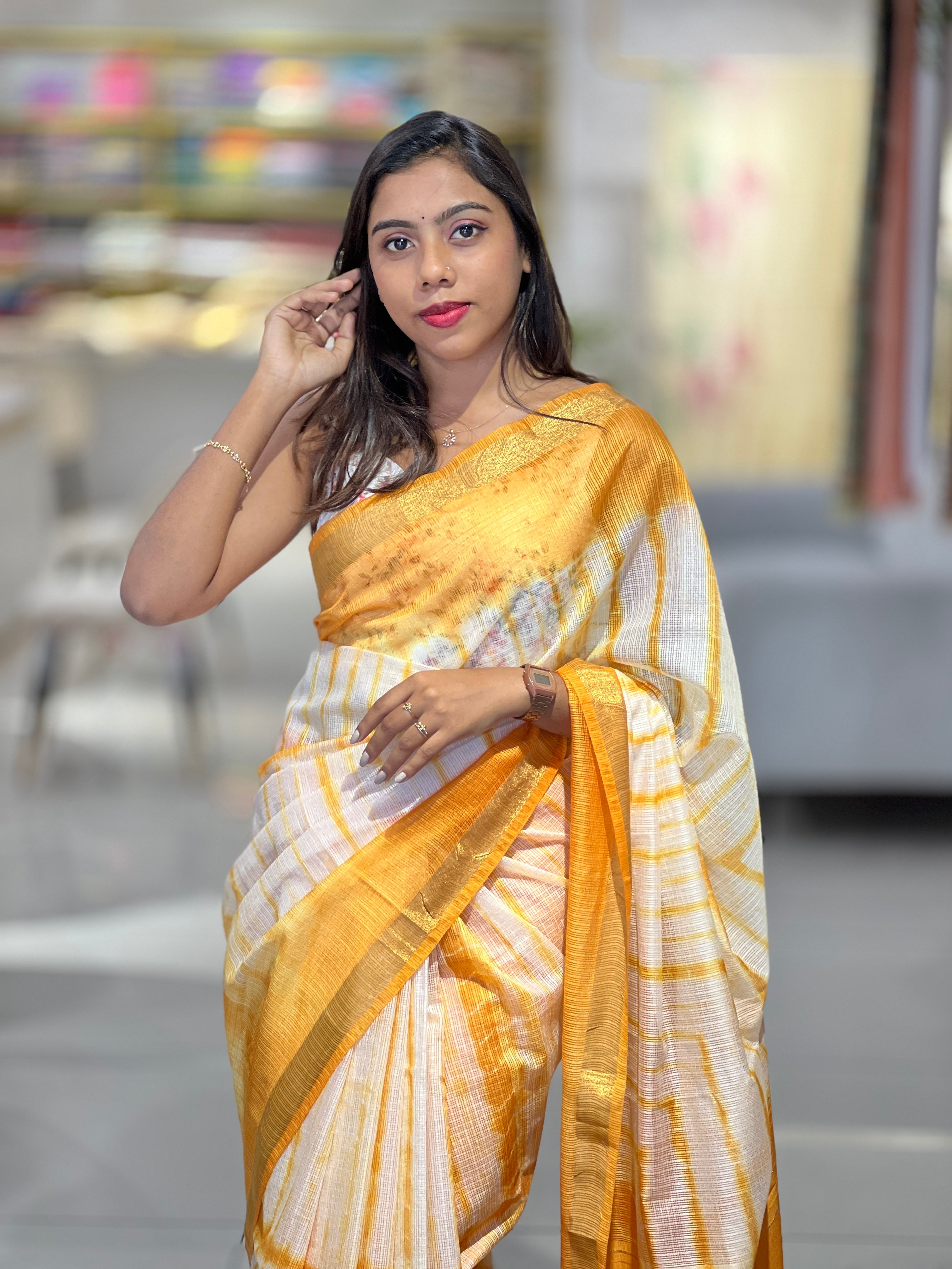 Shibori Patterned Silky Kota Saree | SK424