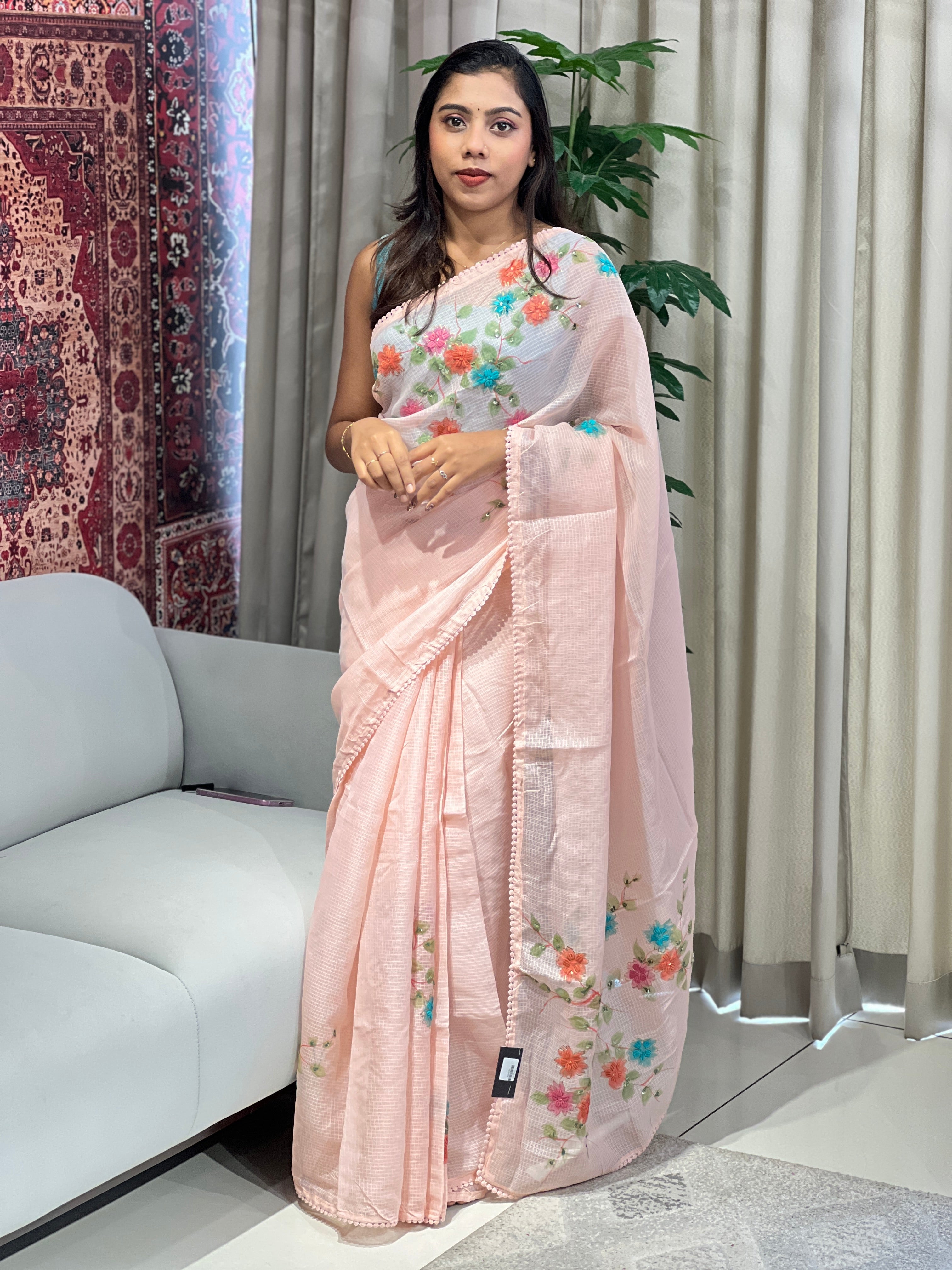 Floral Paint With Embroidery Highlighted Kota Saree | BLD1976