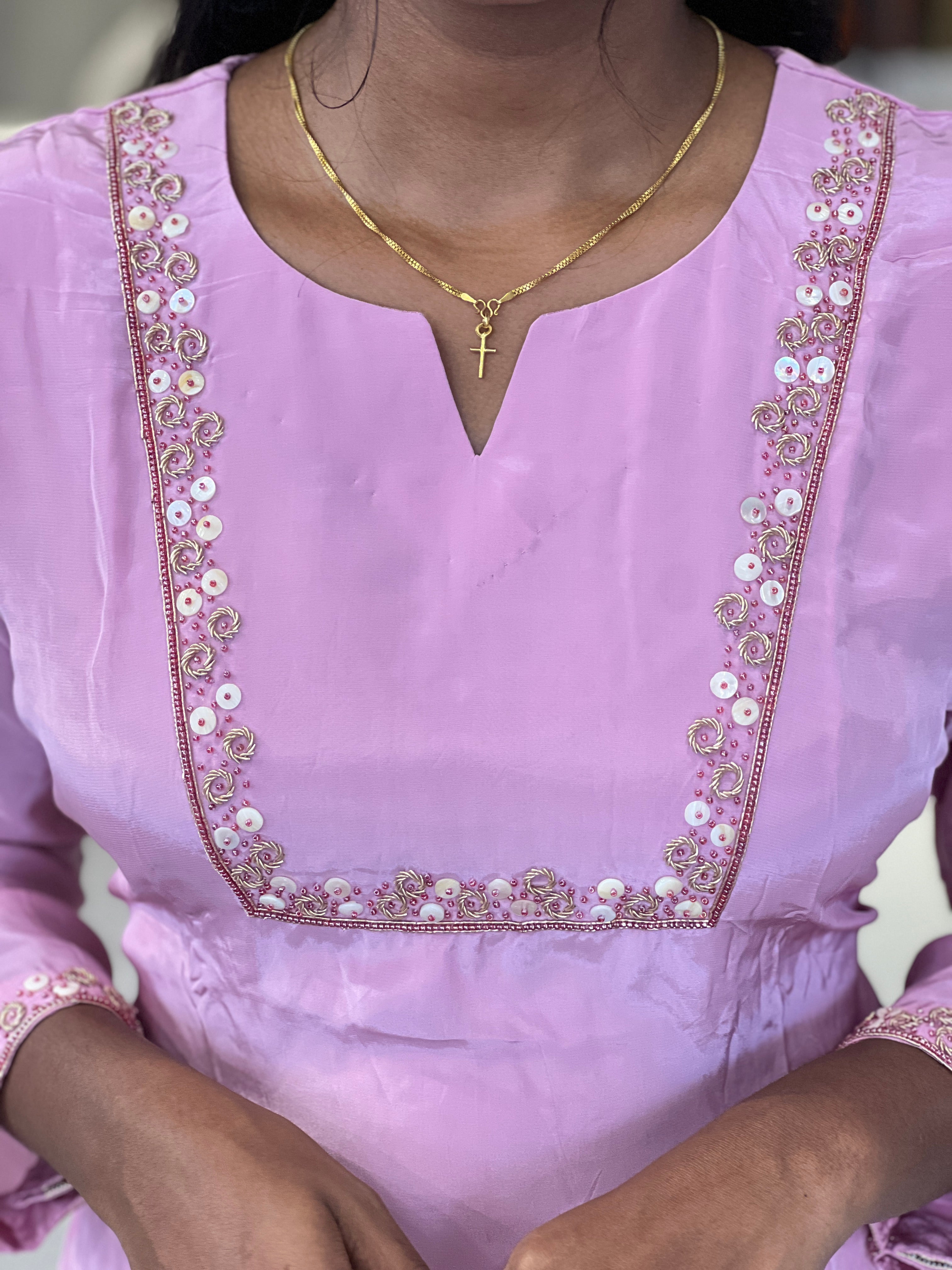 Hand Work Detailed Crepe Kurta Set | ELC110