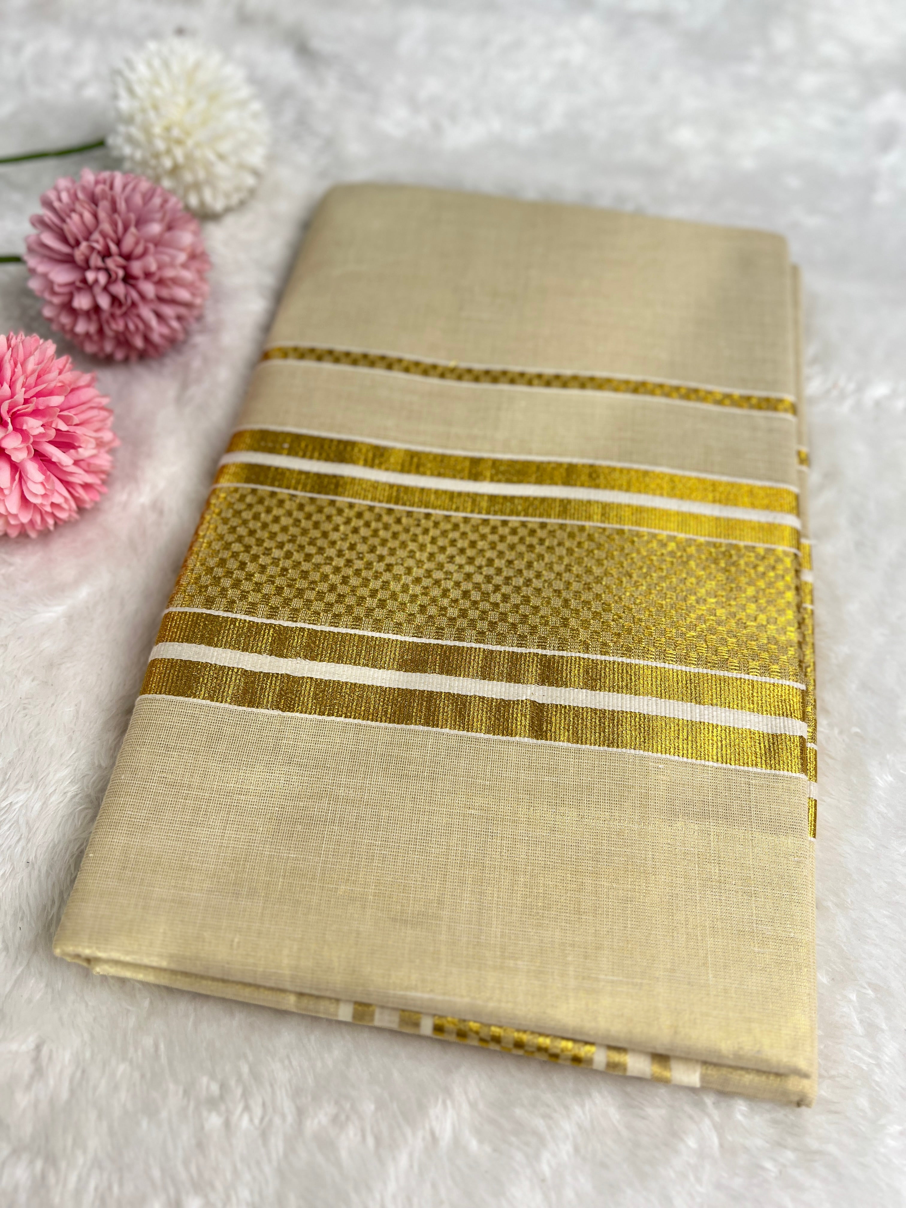 Golden Kasavu Pattern Tissue Saree | GAT416