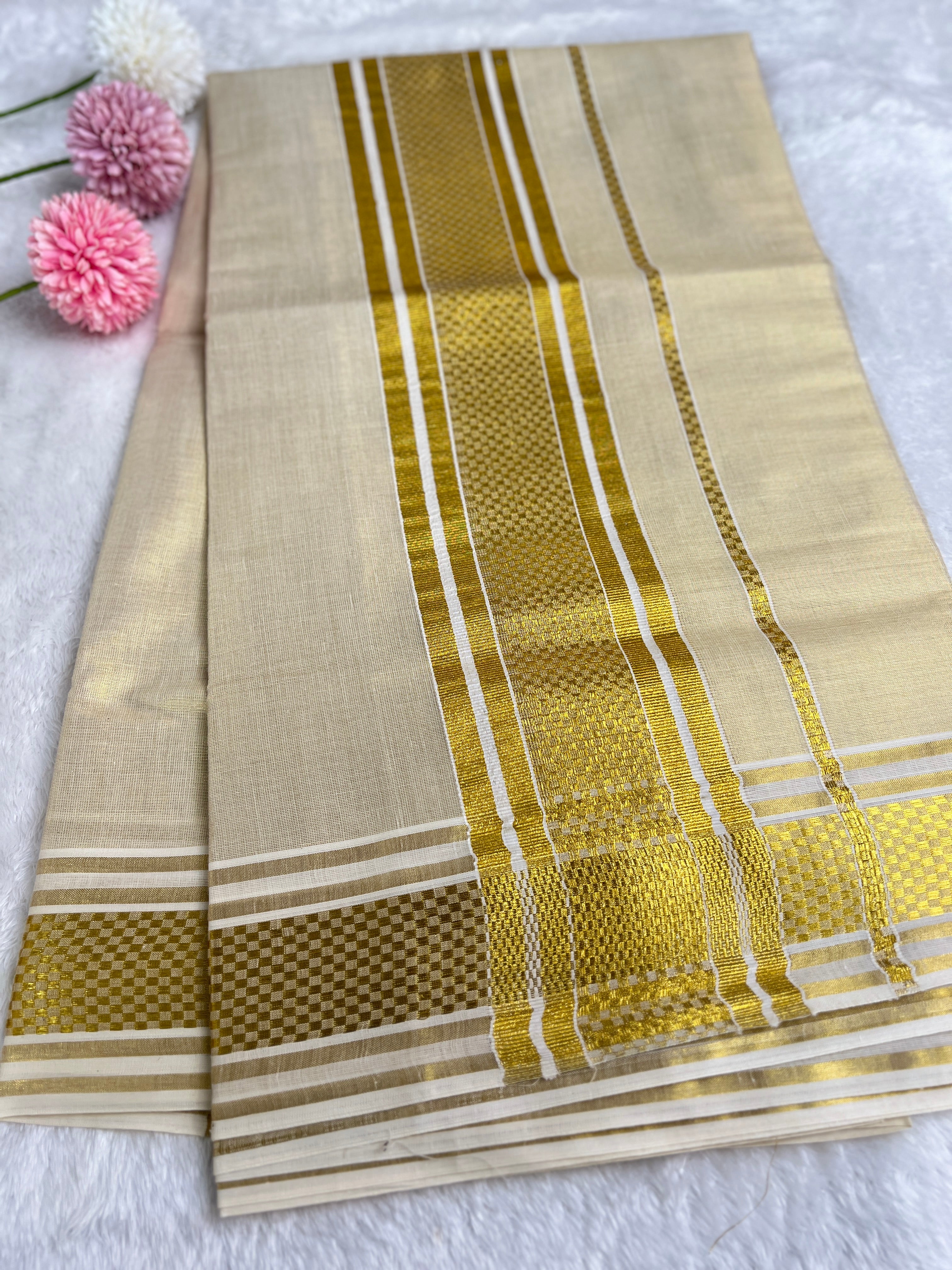 Golden Kasavu Pattern Tissue Saree | GAT416