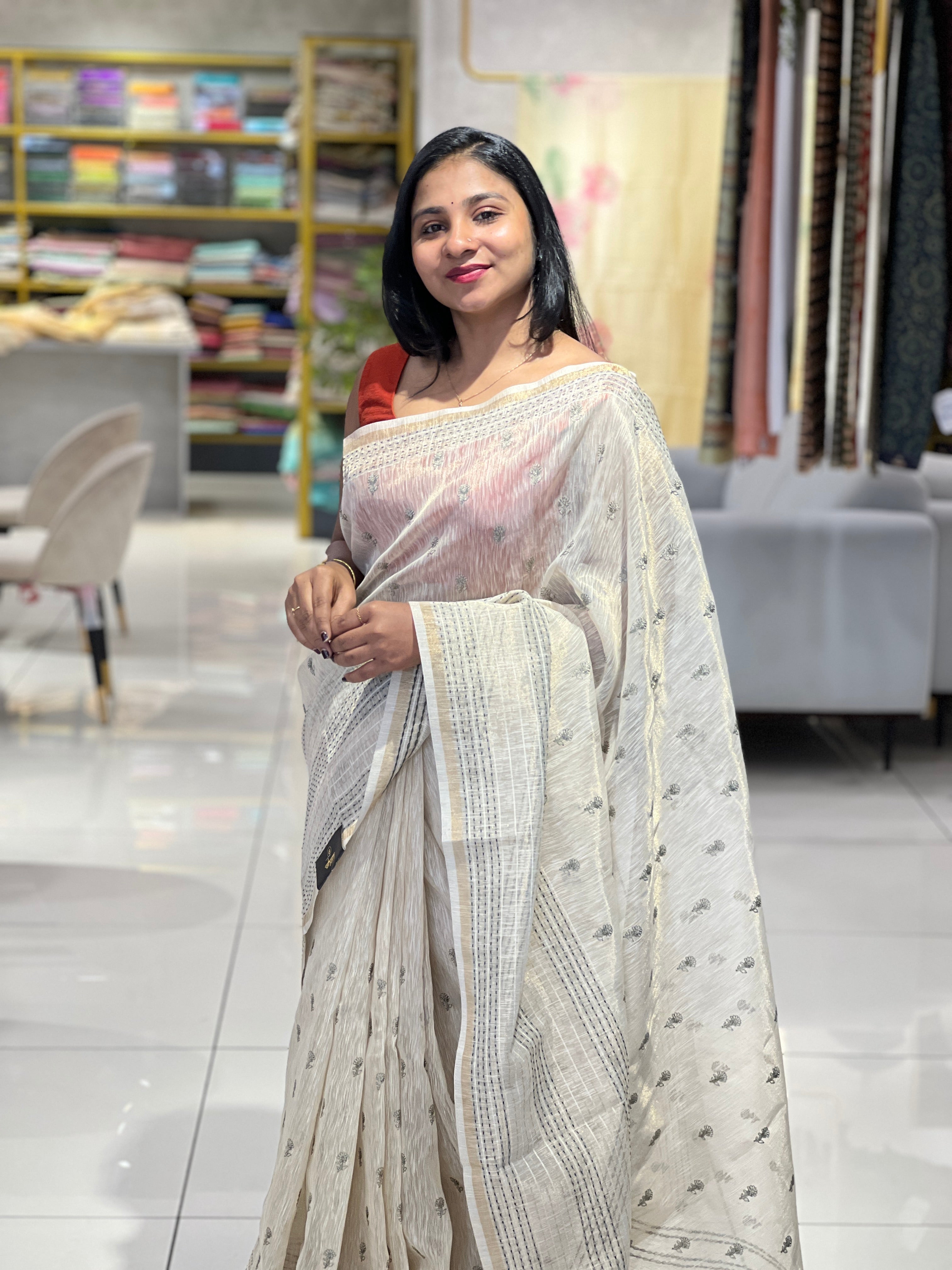 Machine Embroidery Detailed Tissue Saree | SSN305