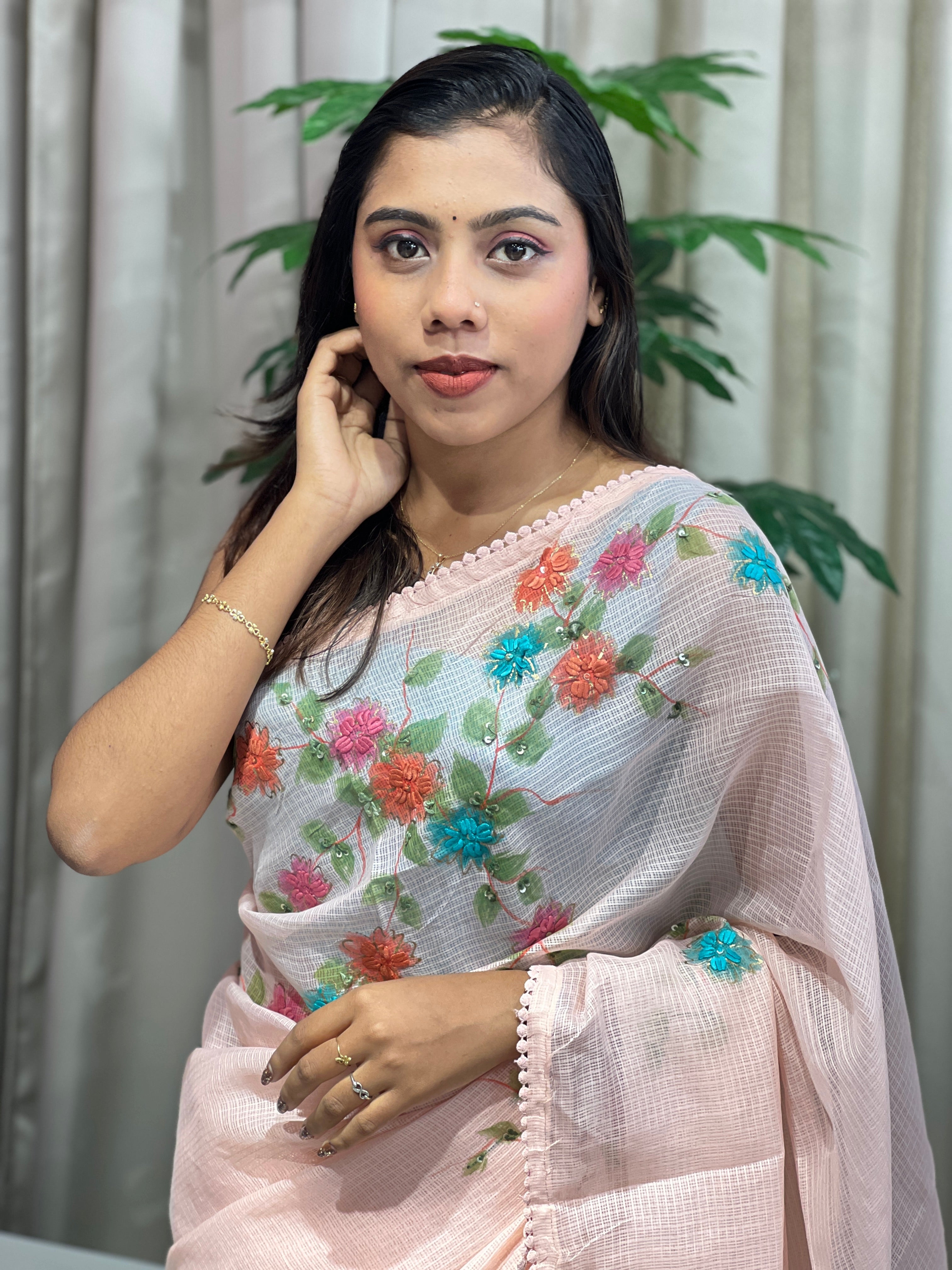 Floral Paint With Embroidery Highlighted Kota Saree | BLD1976