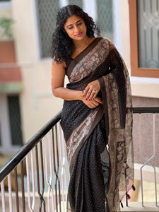 Tie & Dye Pattern Bhagalpuri Linen Saree | GMS110