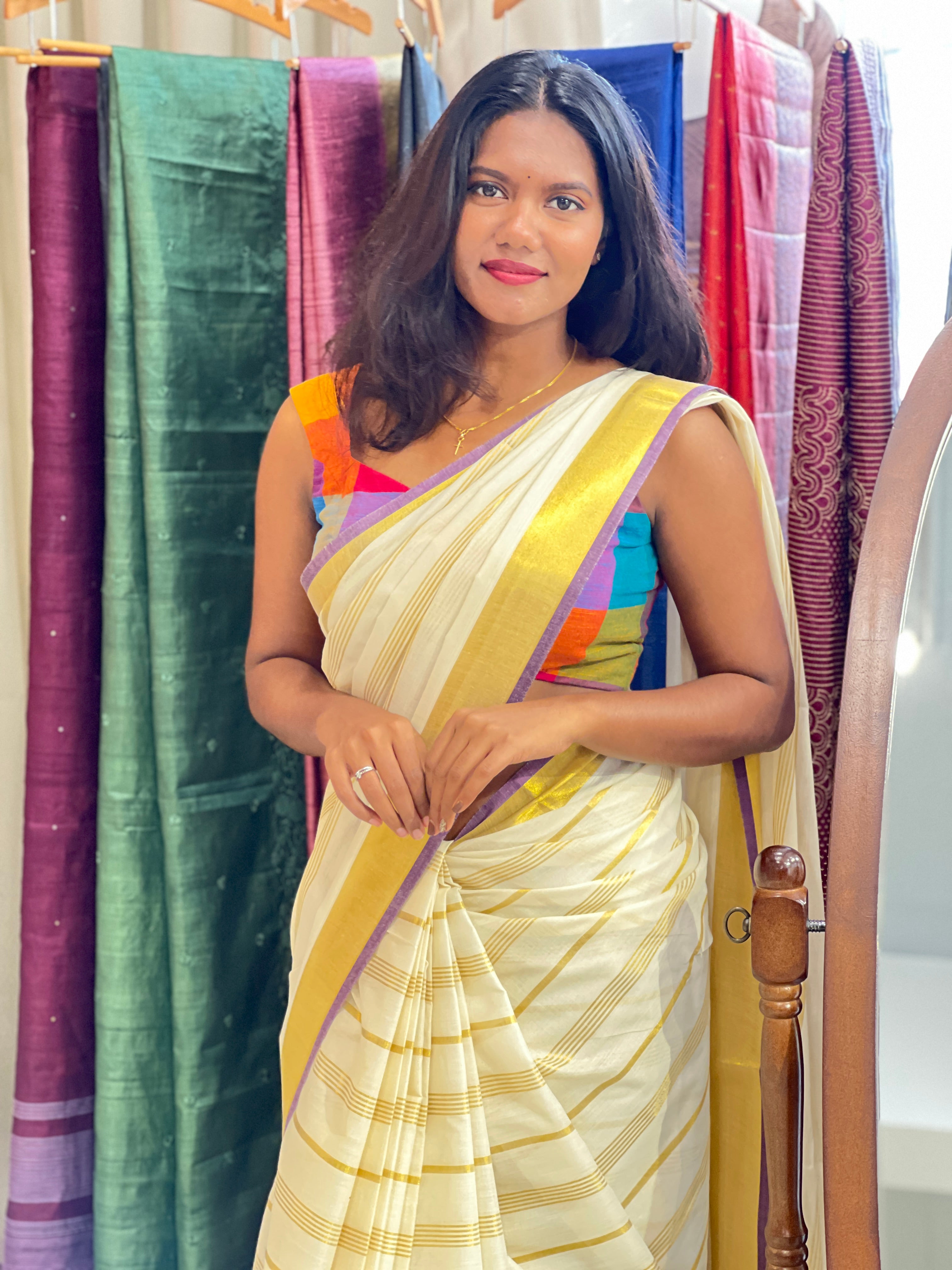 Stripe Pattern Kerala Cotton Saree | GAT602