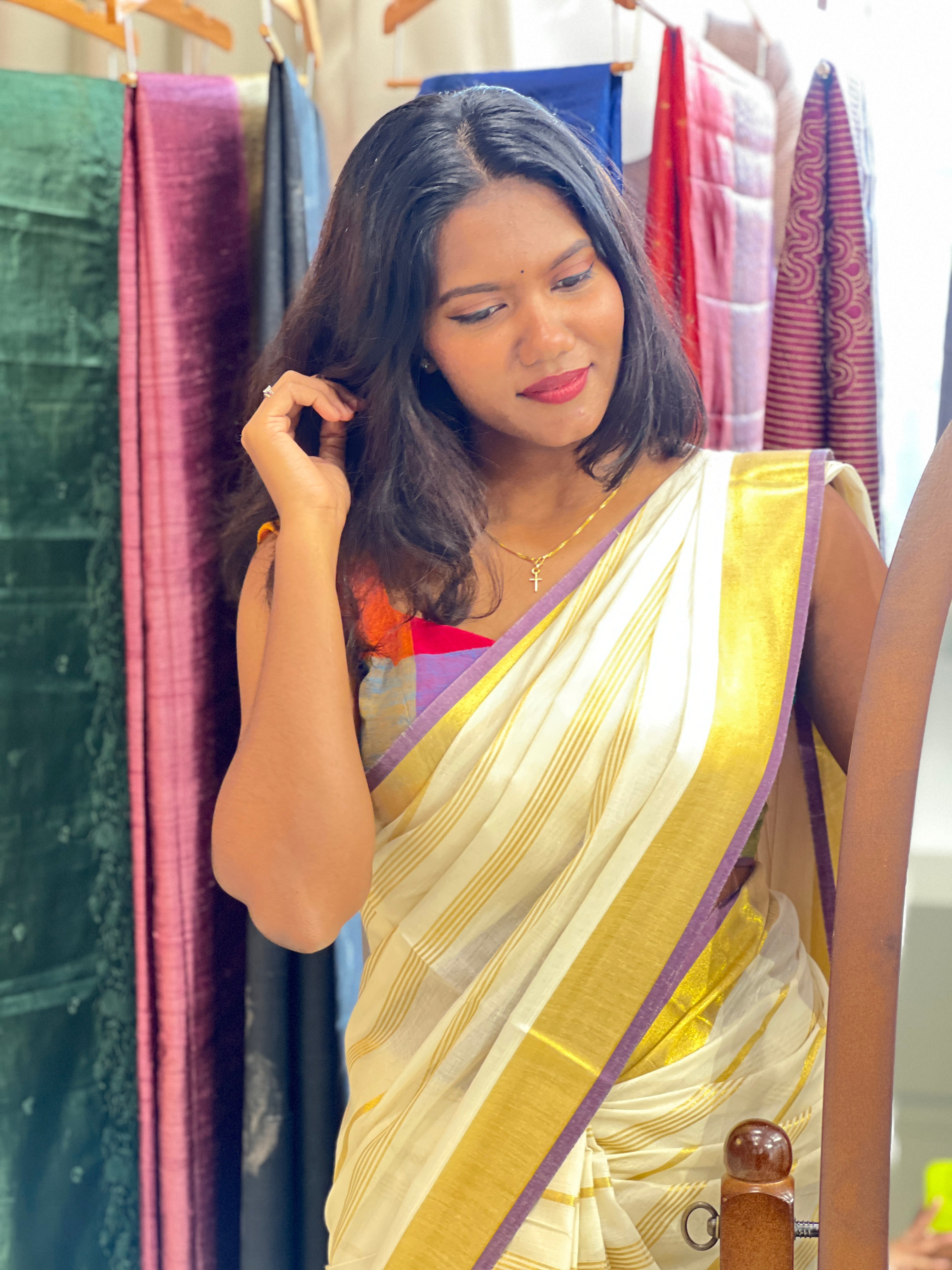 Stripe Pattern Kerala Cotton Saree | GAT602
