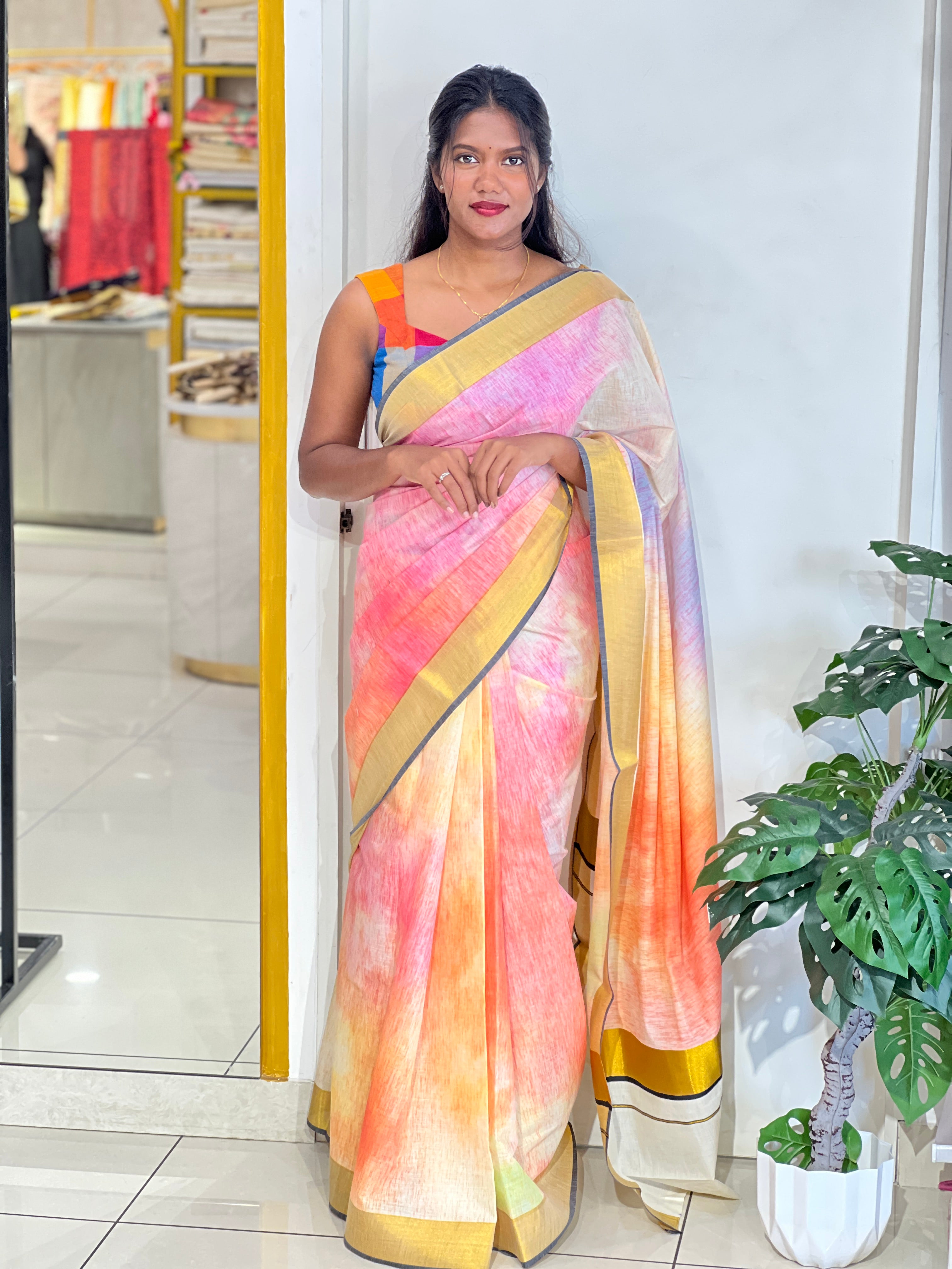 Rainbow Shade Kerala Cotton Saree | PMCT109