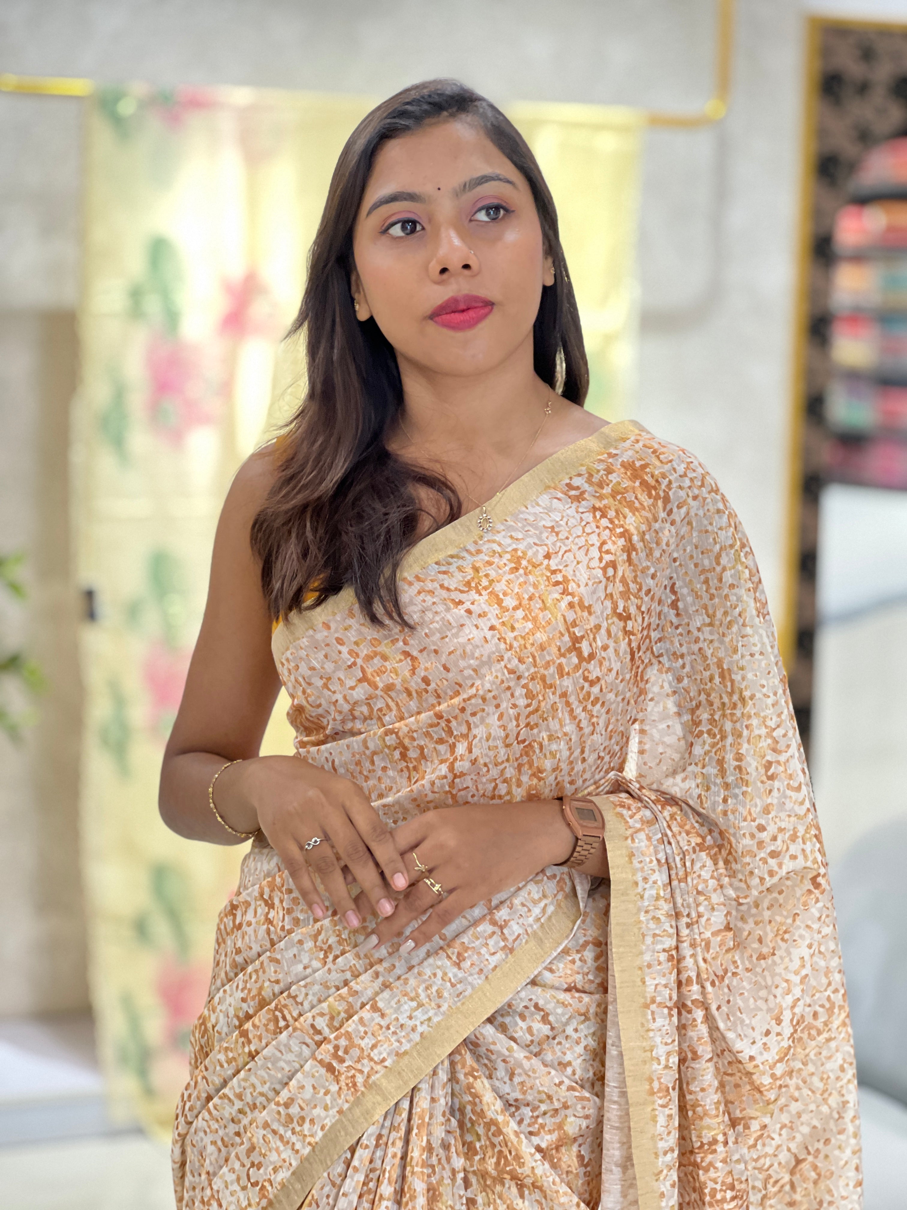 Printed Semi Tussar Saree | SSN275