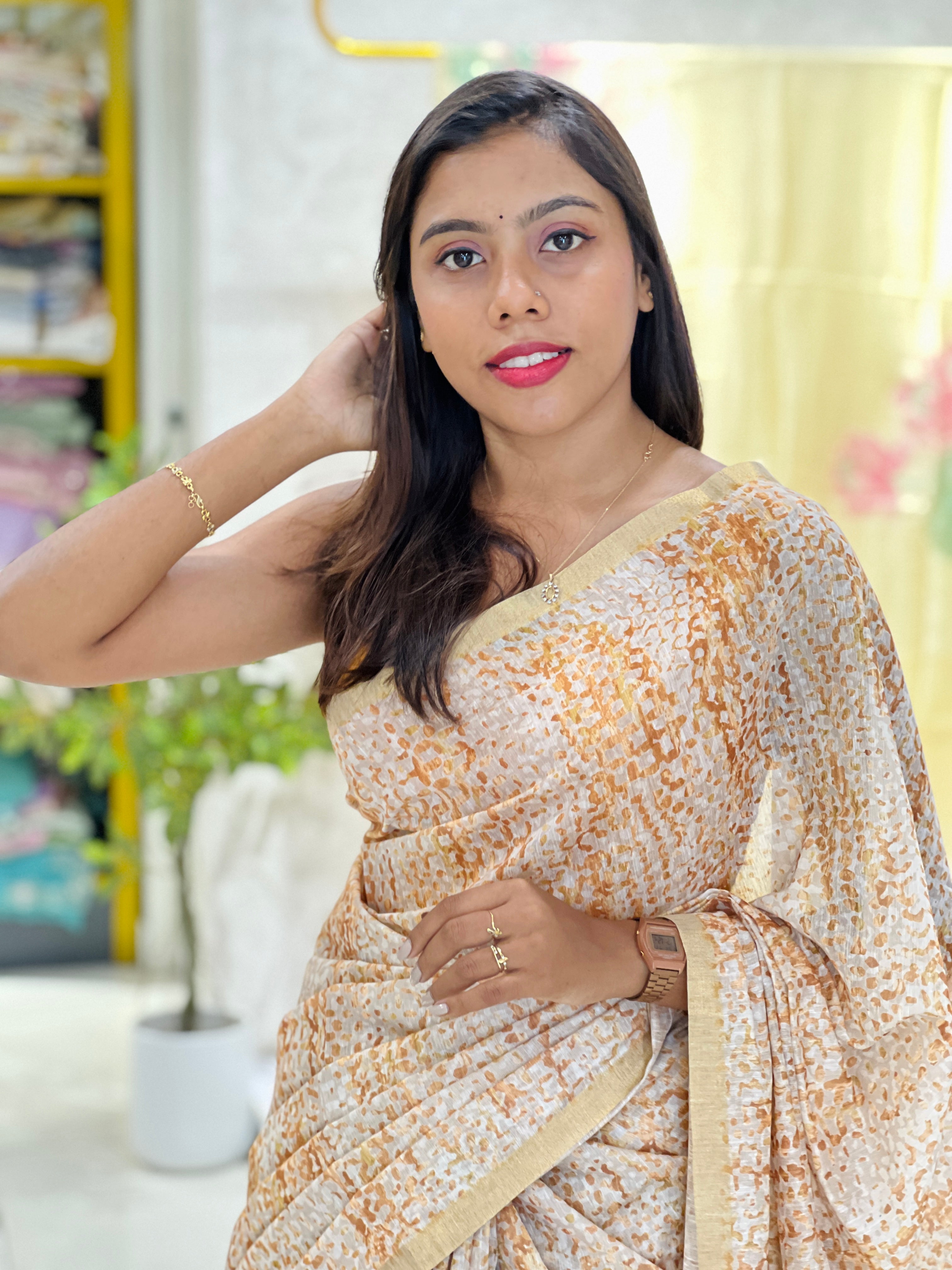 Printed Semi Tussar Saree | SSN275