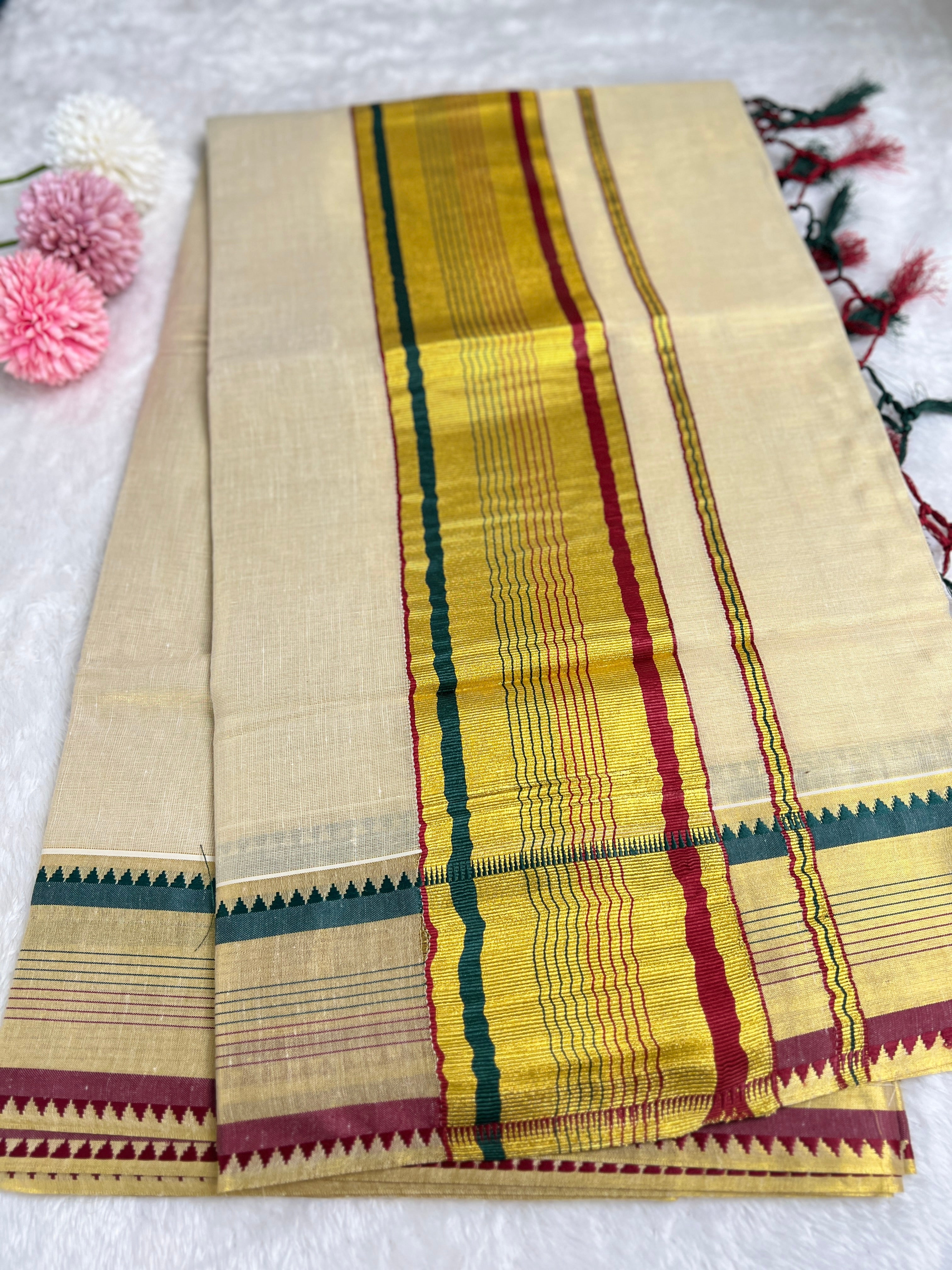 Golden Kasavu Pattern Tissue Saree | GAT475