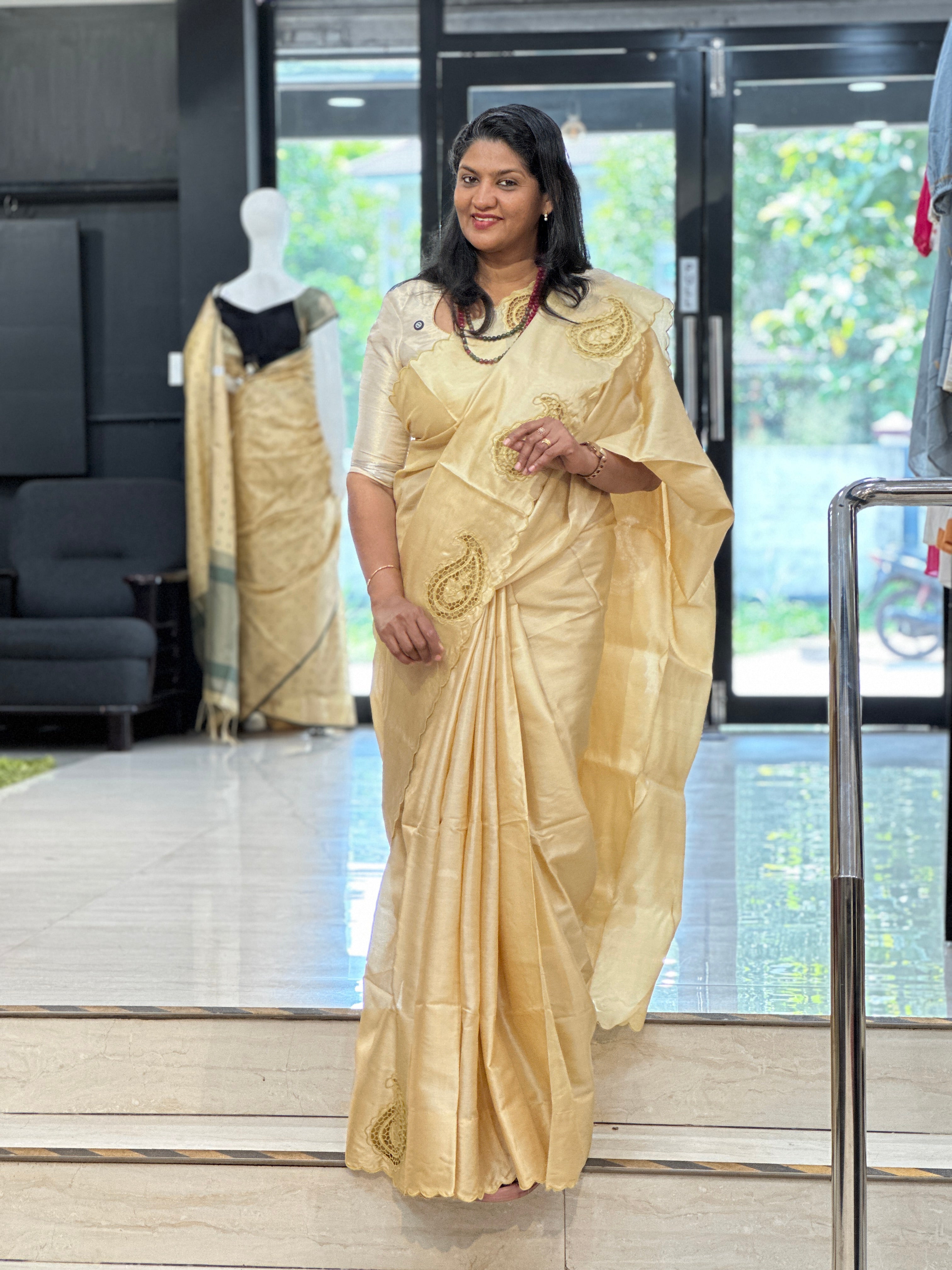 Paisley Pattern Desi Tussar Twine Cut Work Saree | TC500