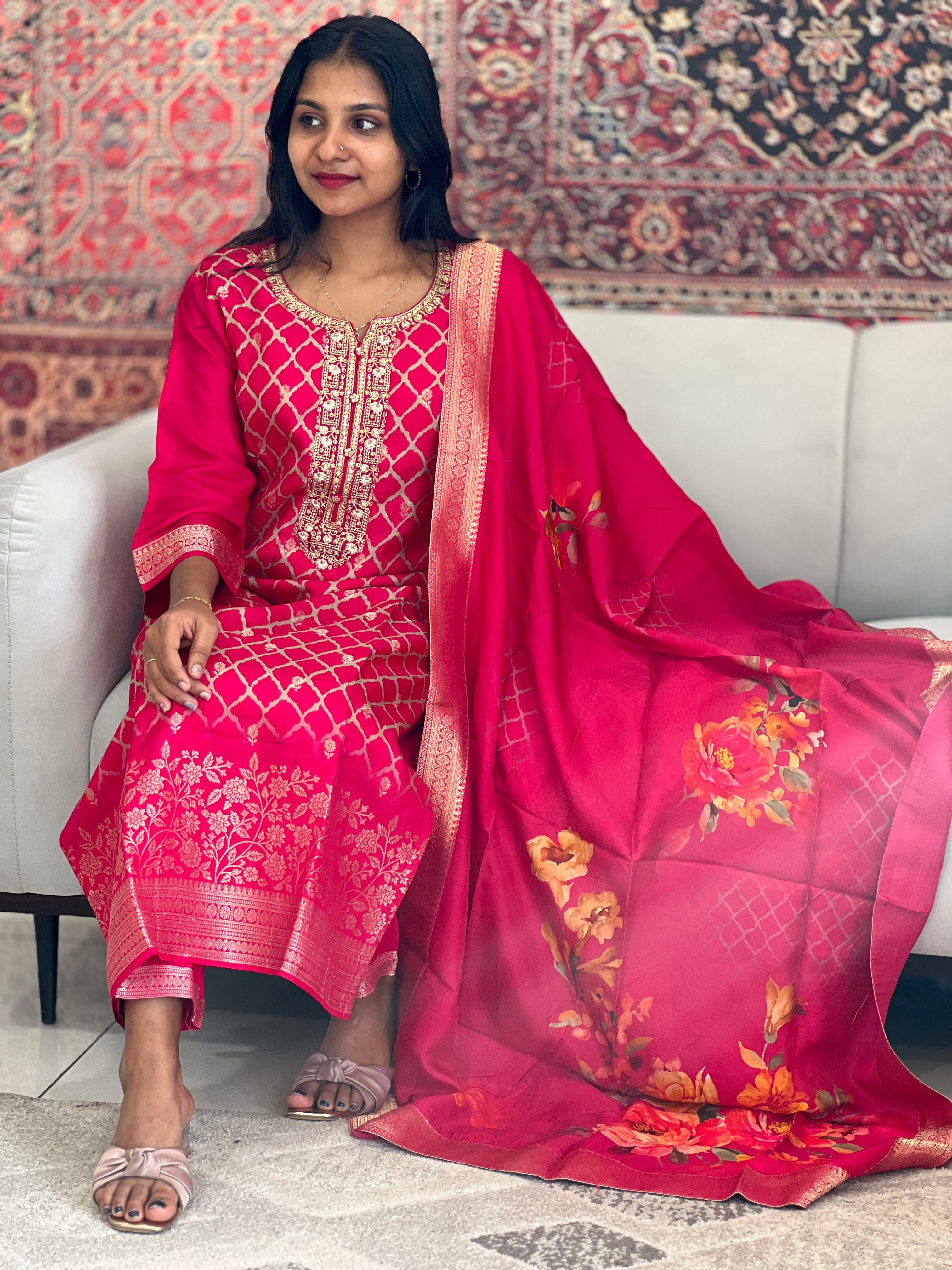 Banarasi Designed Semi Silk Kurta Set | MAG101