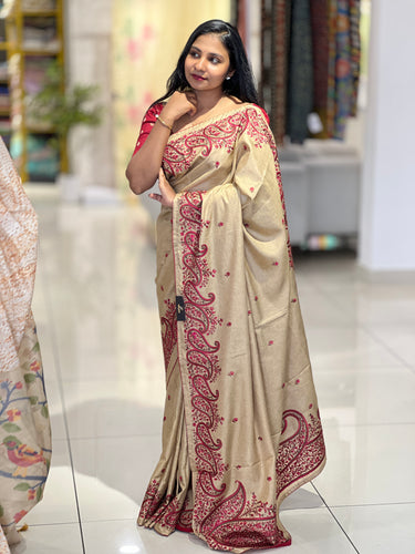 Machine Embroidery Detailed Tussar Saree | SUN488