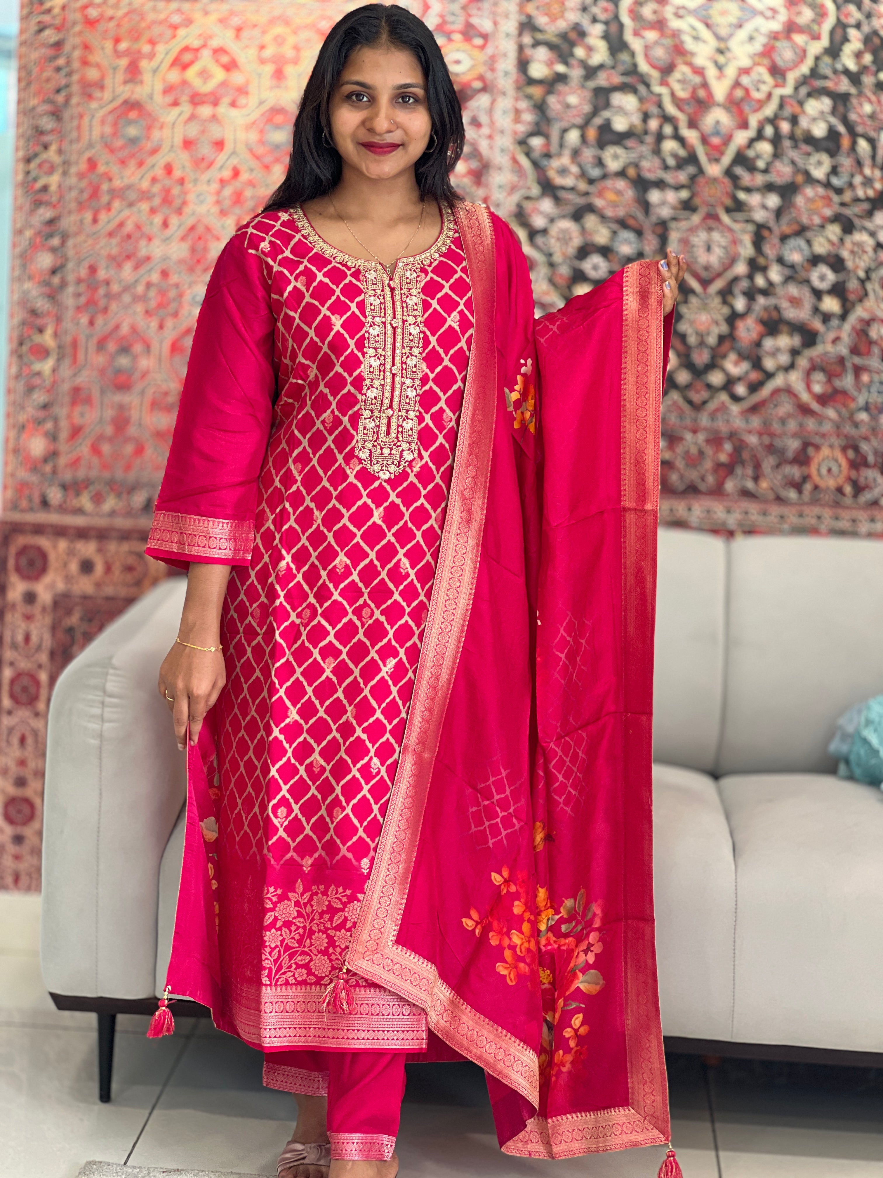 Banarasi Designed Semi Silk Kurta Set | MAG101