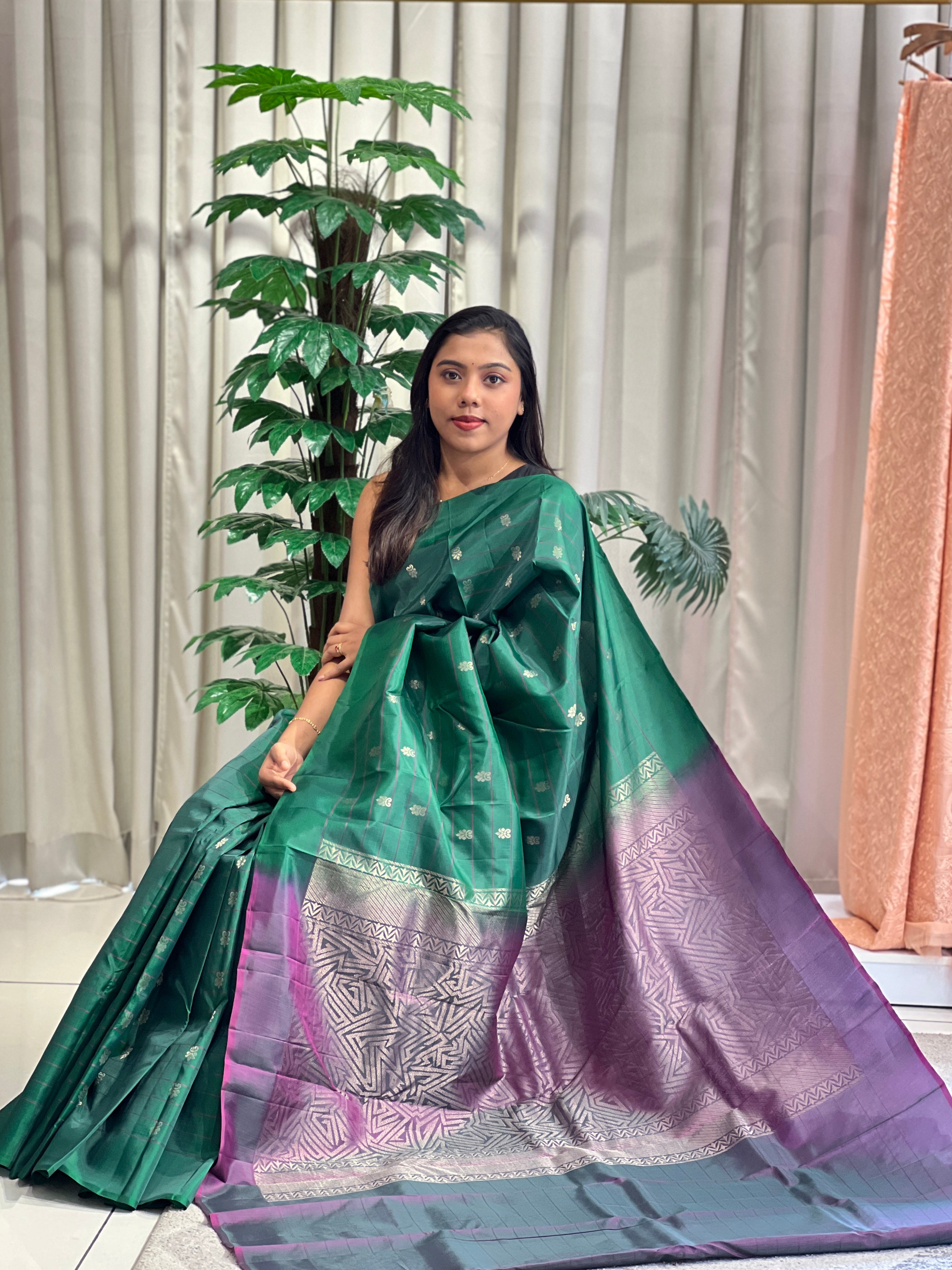 Golden Zari Buti Woven Soft Silk Saree | KTS204