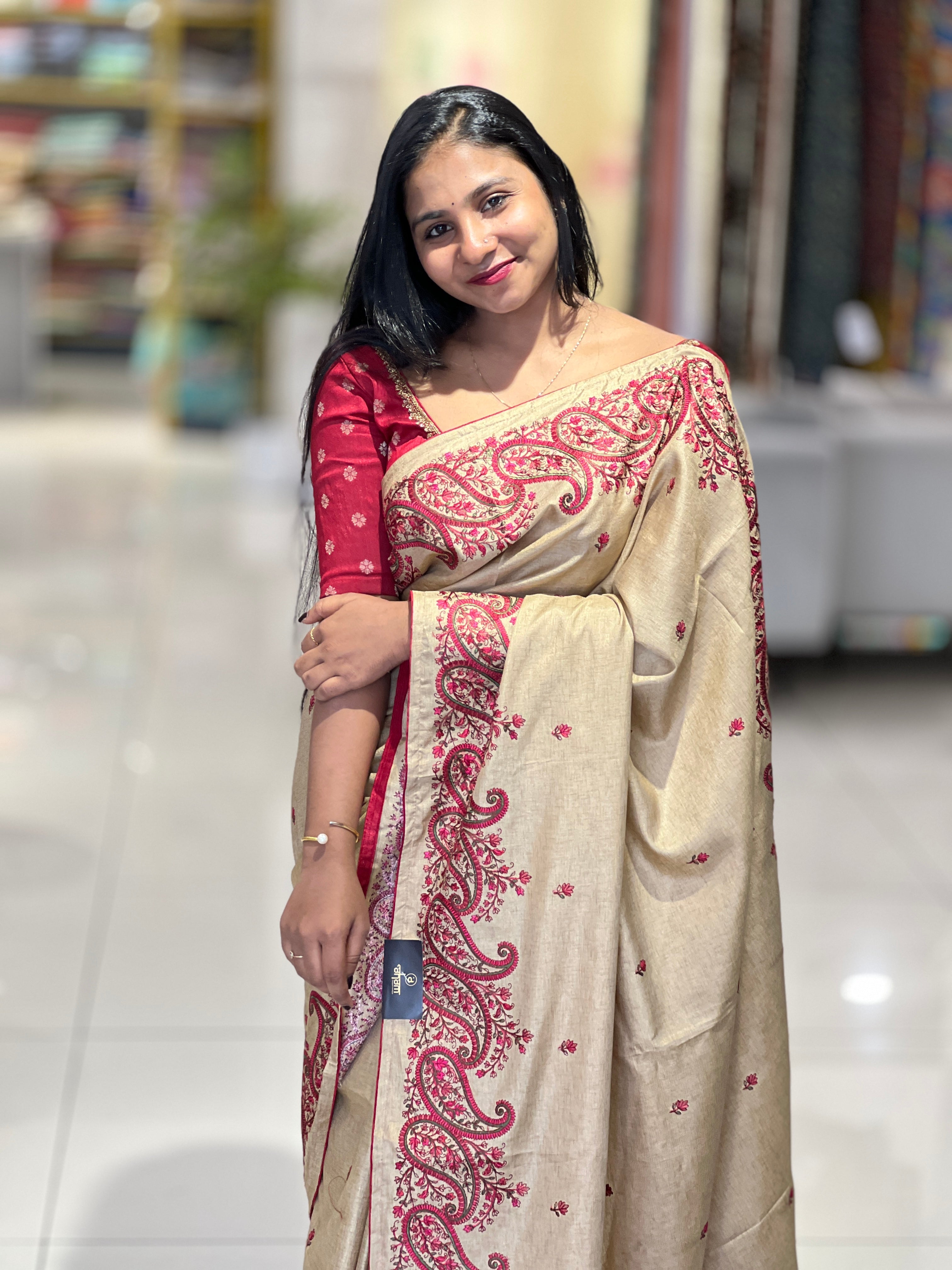Machine Embroidery Detailed Tussar Saree | SUN488