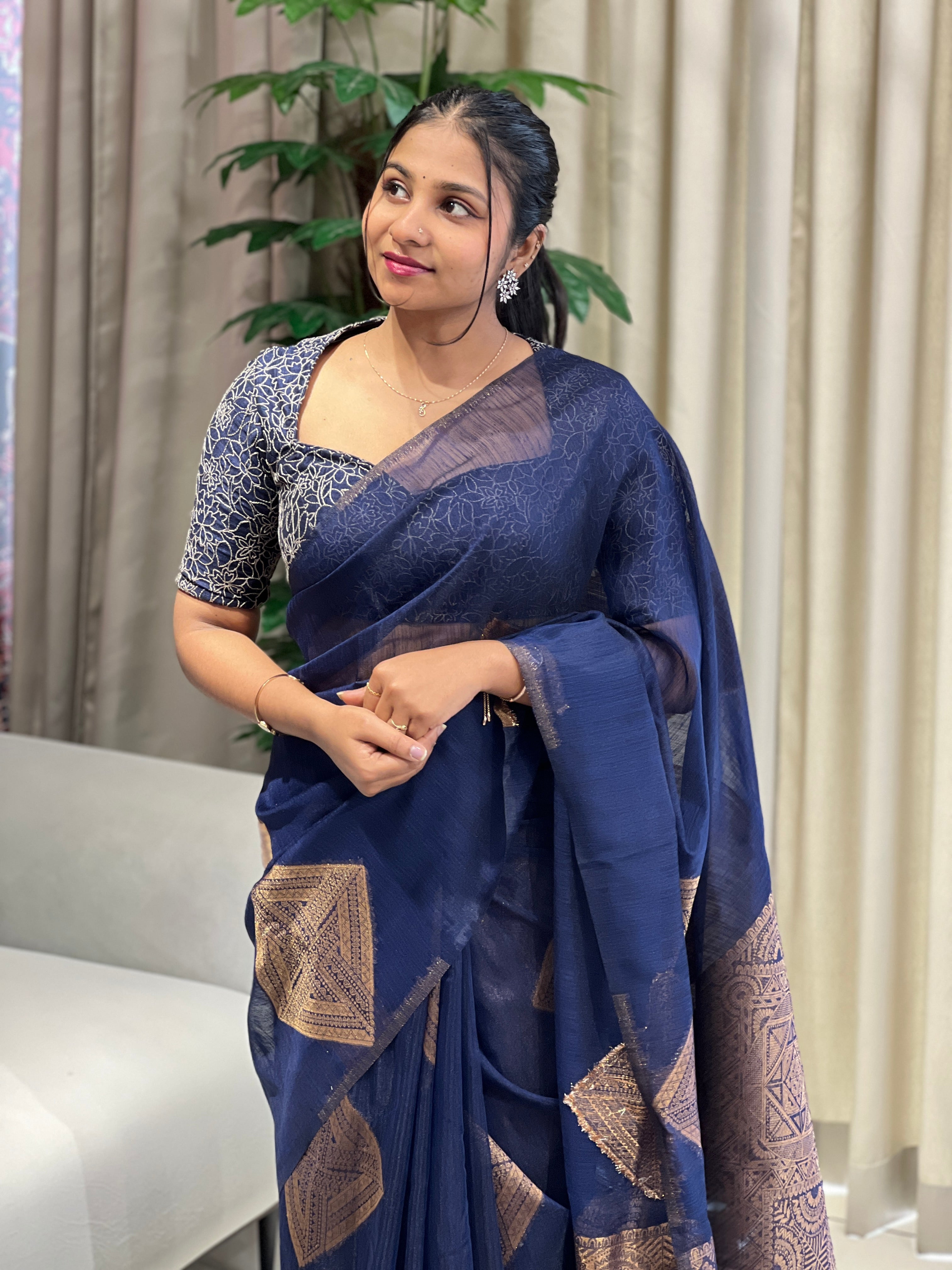 Geometric Patterned Cotton Silk Saree | YNG1085