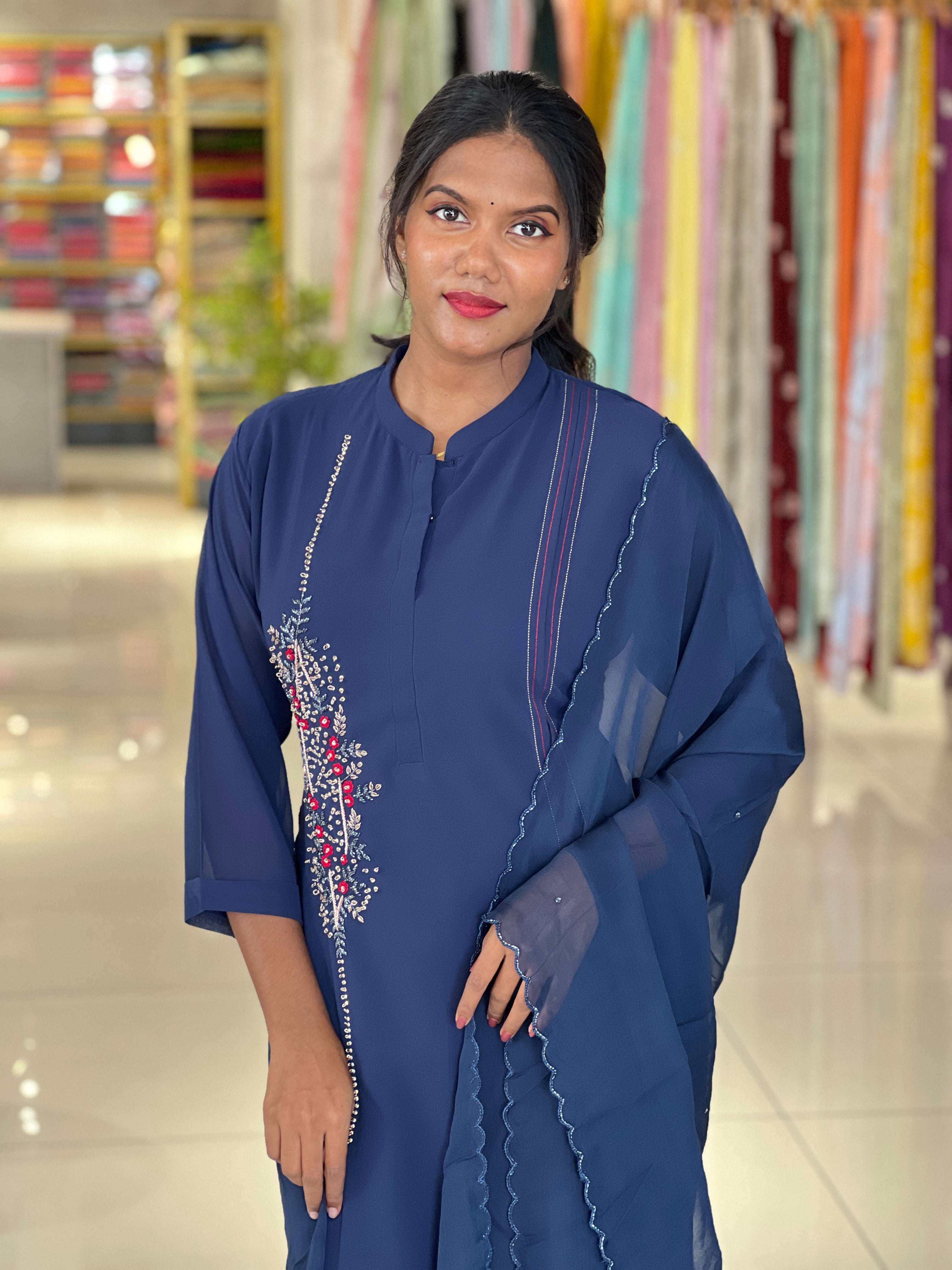 Embroidery Detailed Georgette Kurta Set | ELC107