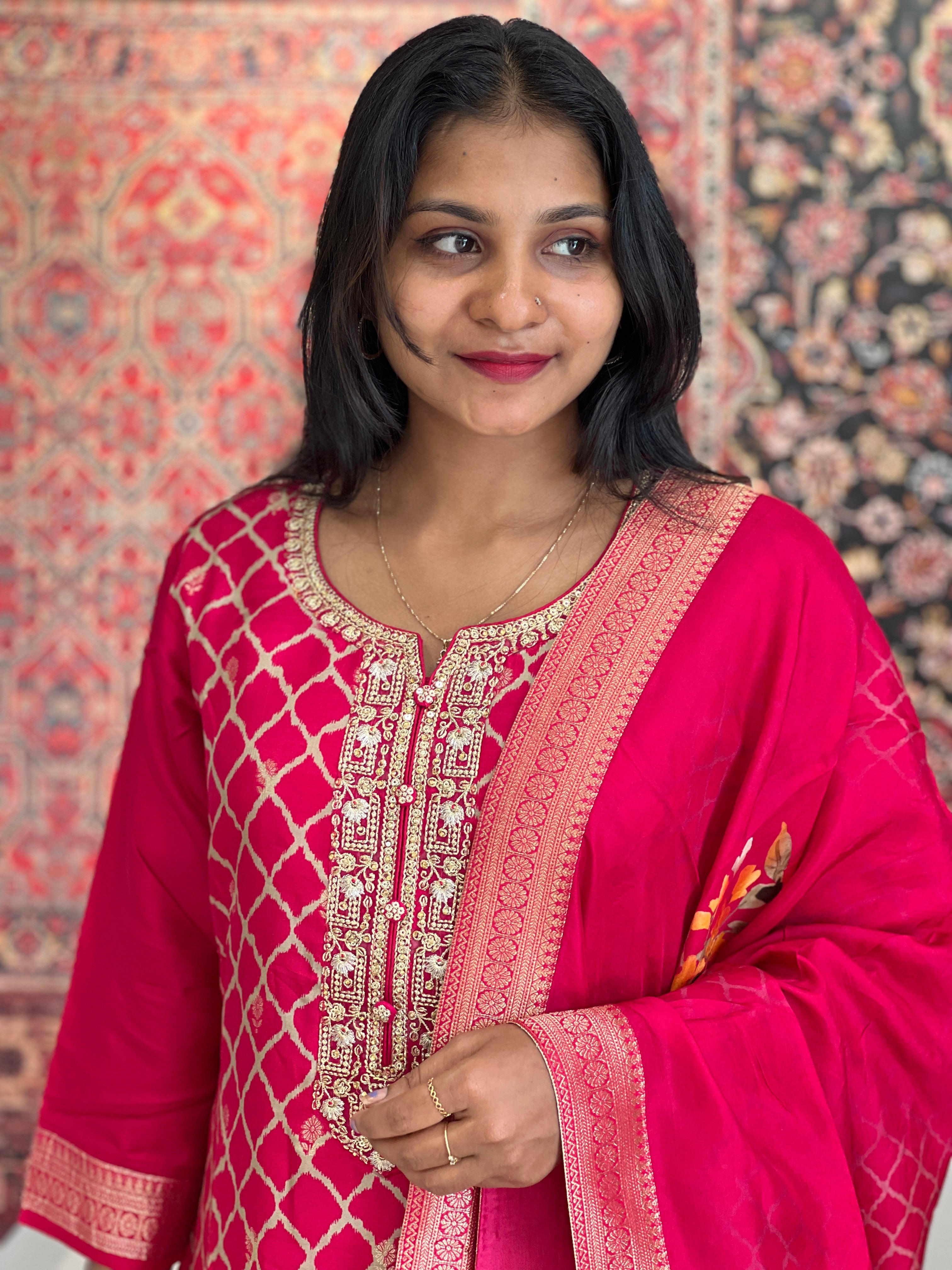 Banarasi Designed Semi Silk Kurta Set | MAG101