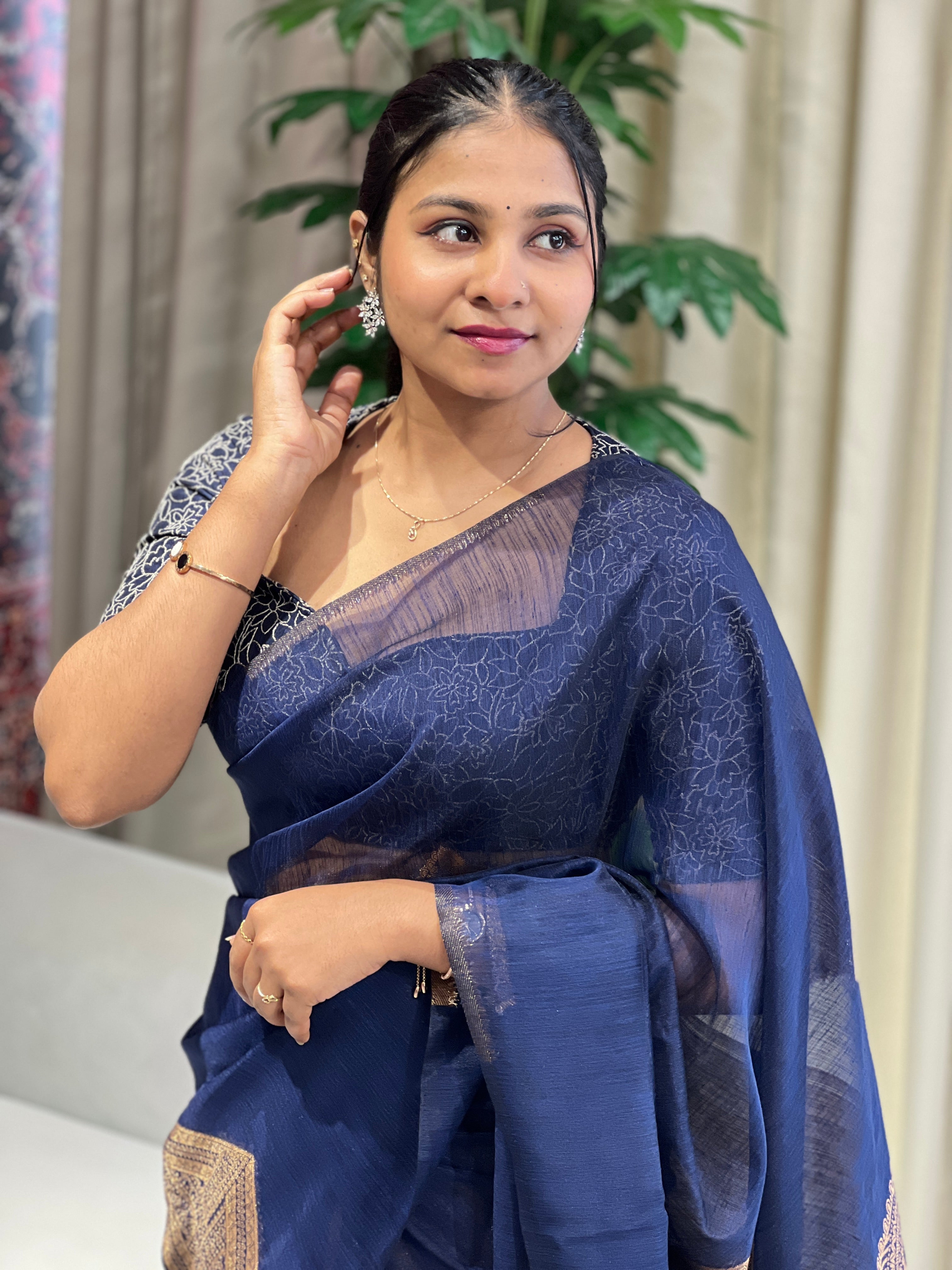 Geometric Patterned Cotton Silk Saree | YNG1085