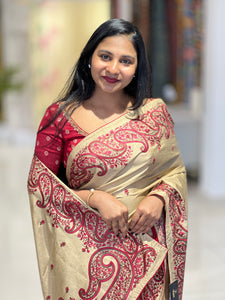 Machine Embroidery Detailed Tussar Saree | SUN488