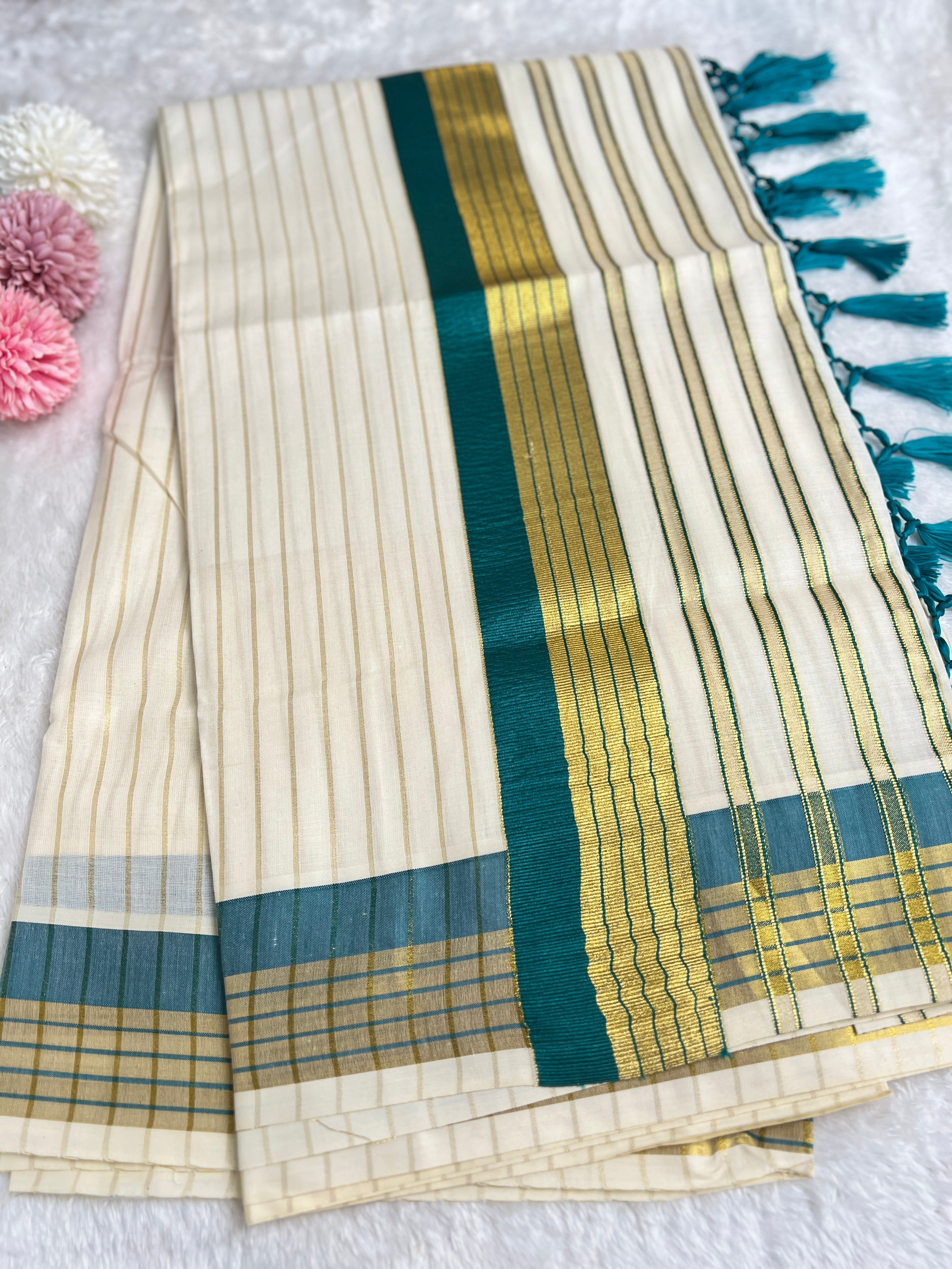 Double Border Pattern Kerala Cotton Set Mundu | GAT531
