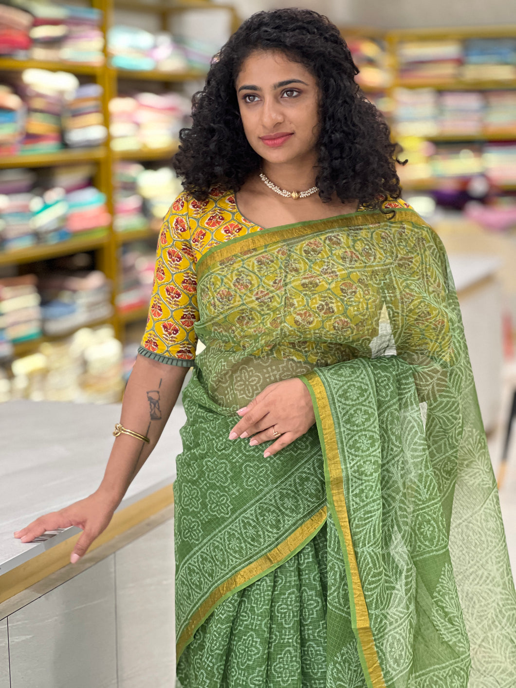 Block Printed Check Kota Saree | JKL292