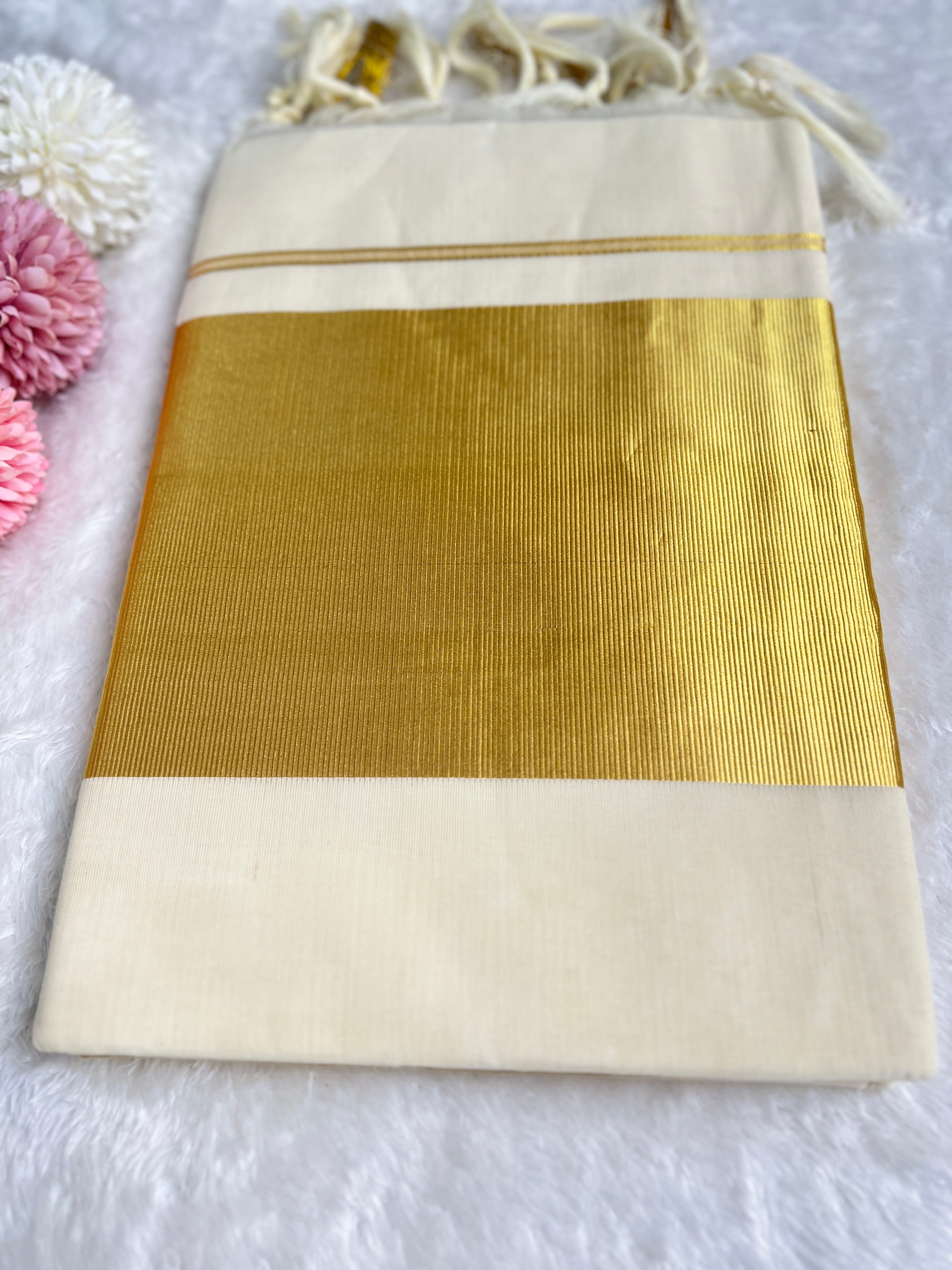 Golden Kasavu Bordered Kerala Cotton  Saree | GAT443