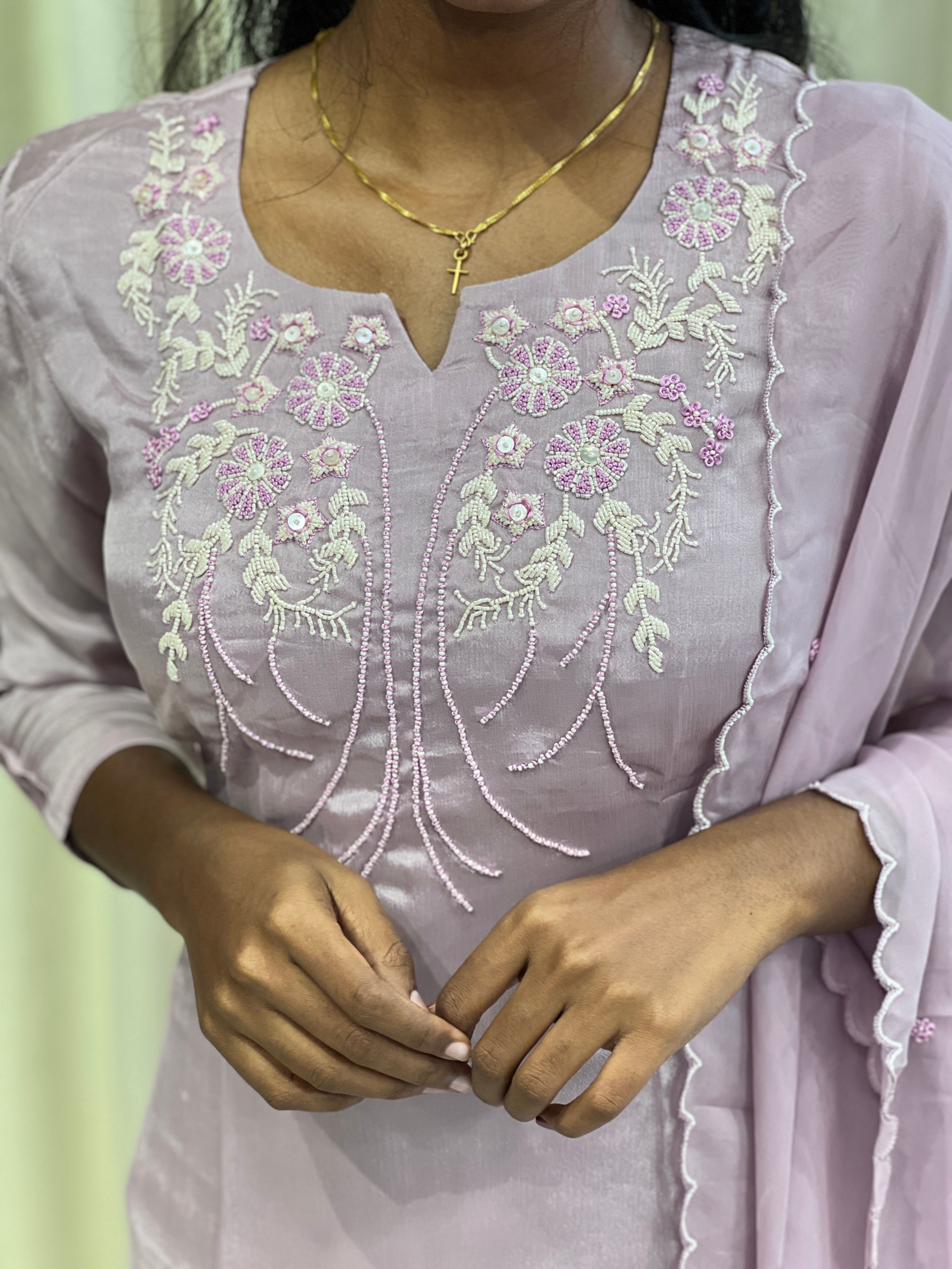 Embroidery Detailed Pure Chinon Kurta Set | ELC111