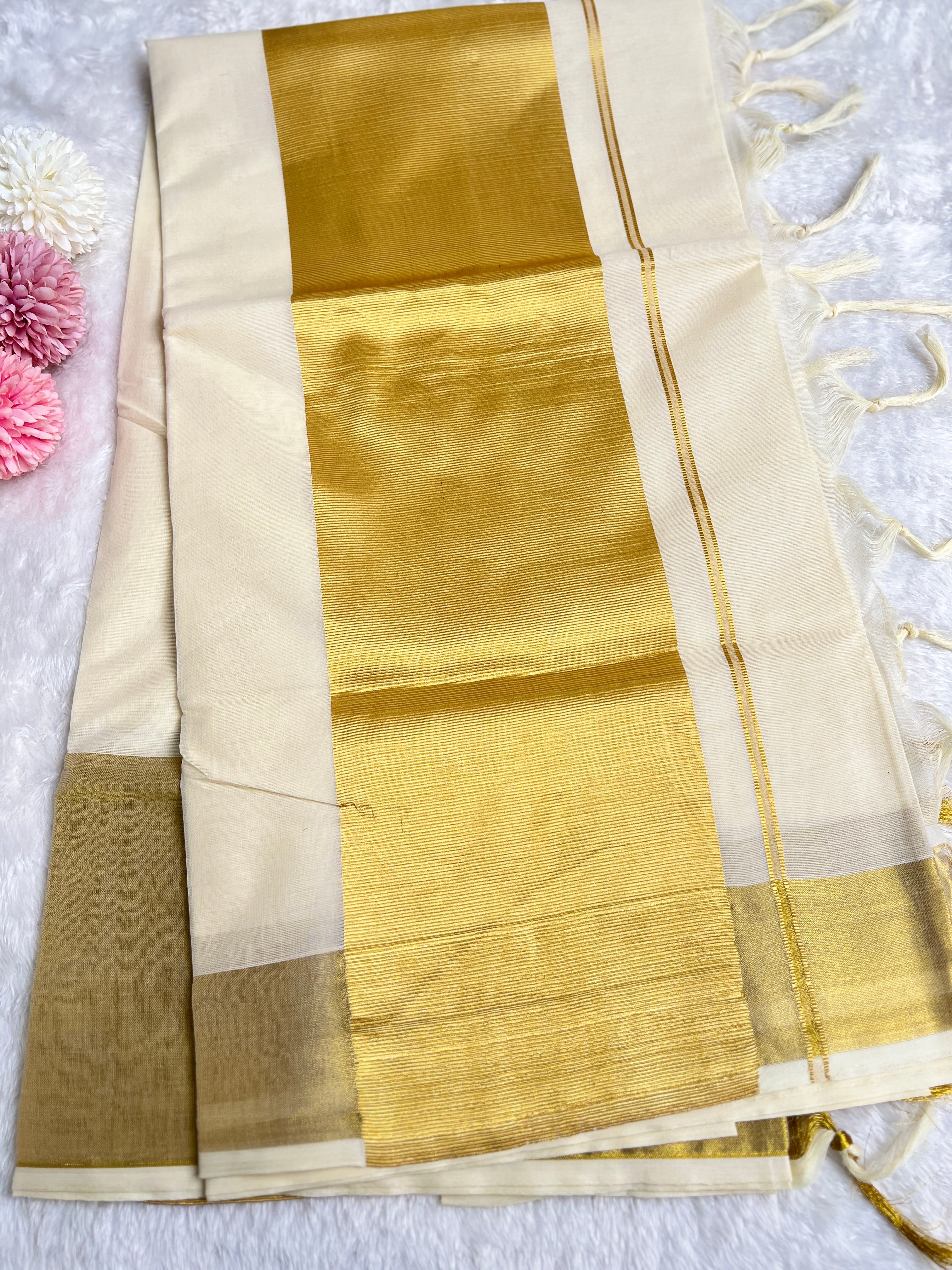 Golden Kasavu Bordered Kerala Cotton  Saree | GAT443