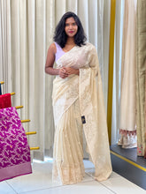 Point Embroidery Detailed Viscose Organza Saree | SUN511