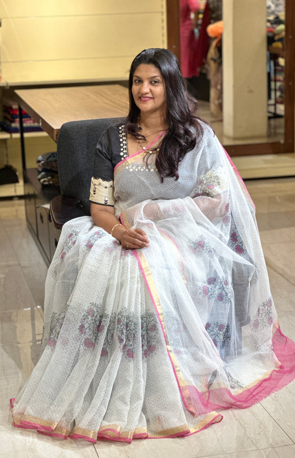 Floral Design Kota Doria Saree | AHR313