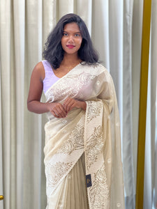 Point Embroidery Detailed Viscose Organza Saree | SUN511