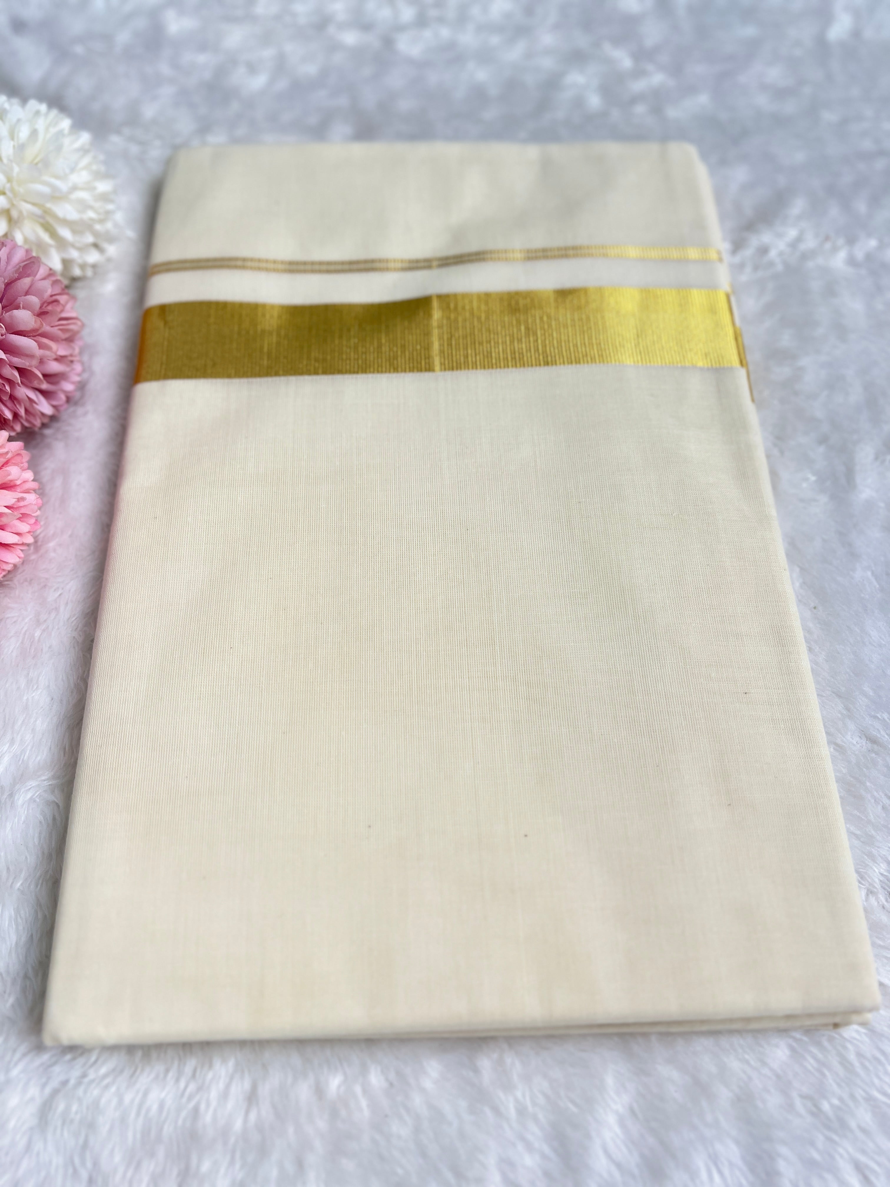Golden Kasavu Bordered Kerala Cotton  Saree | GAT438