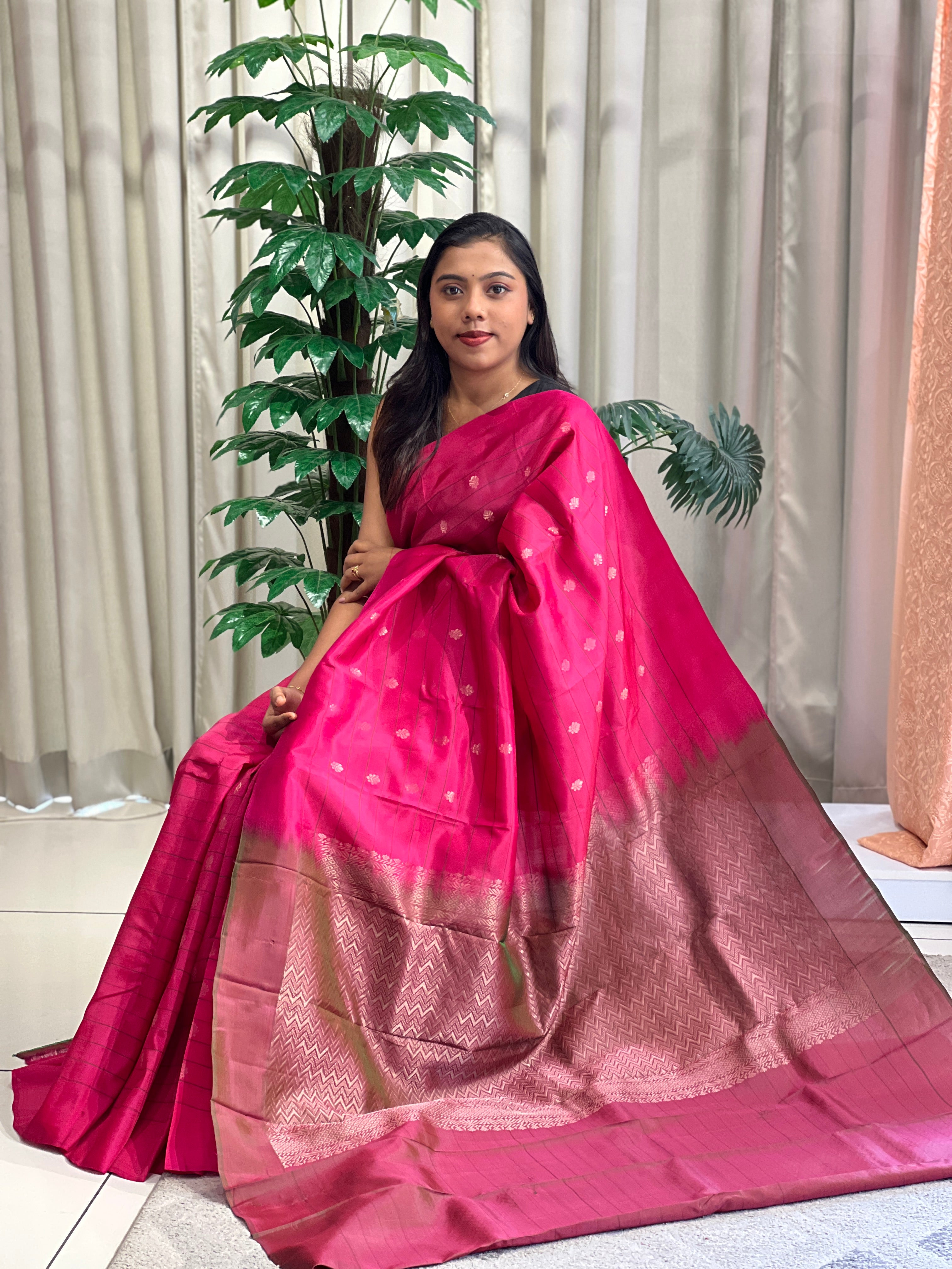 Golden Zari Buti Woven Soft Silk Saree | KTS203