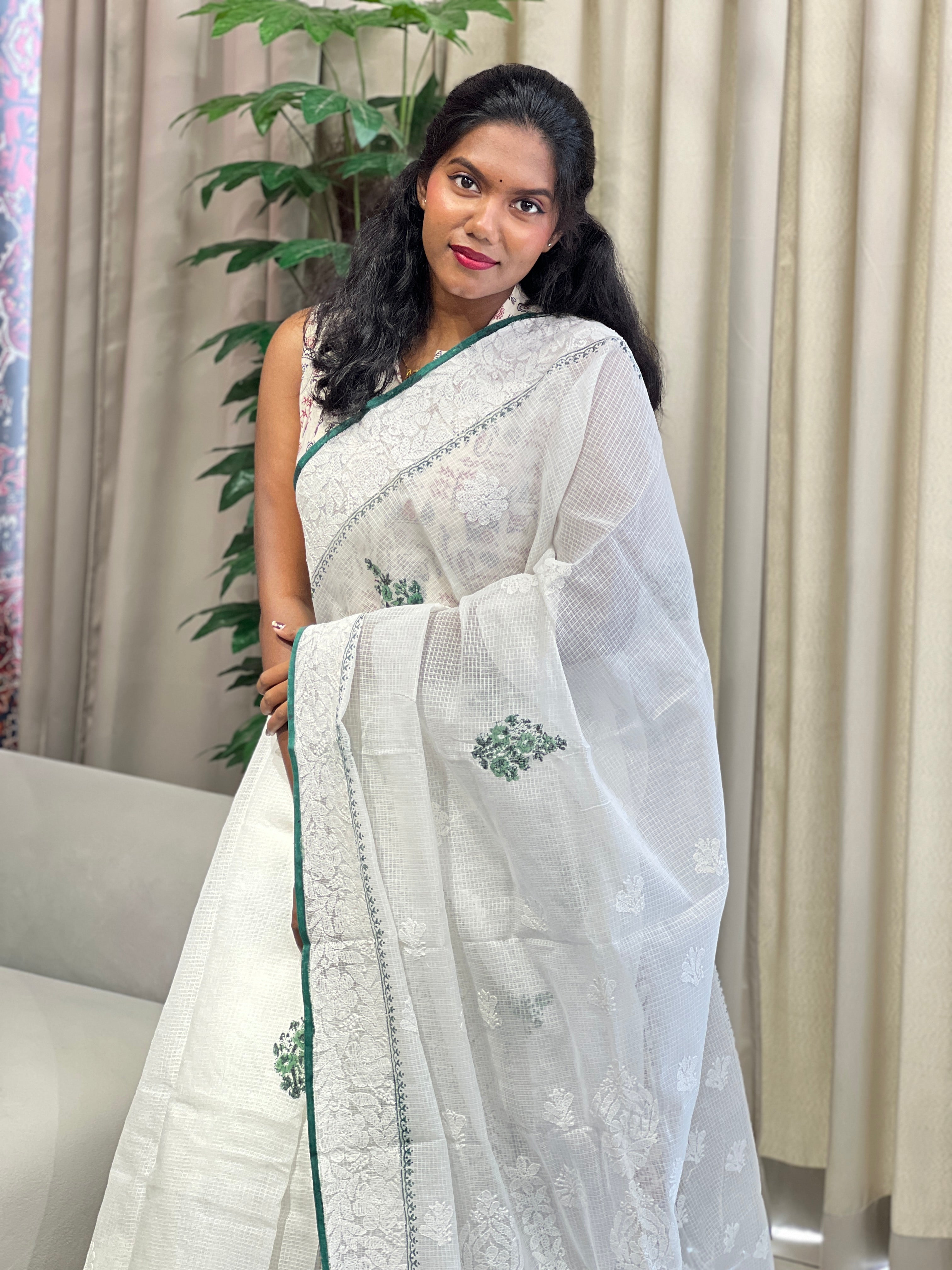 Block Printed Check Kota Saree | JSC444