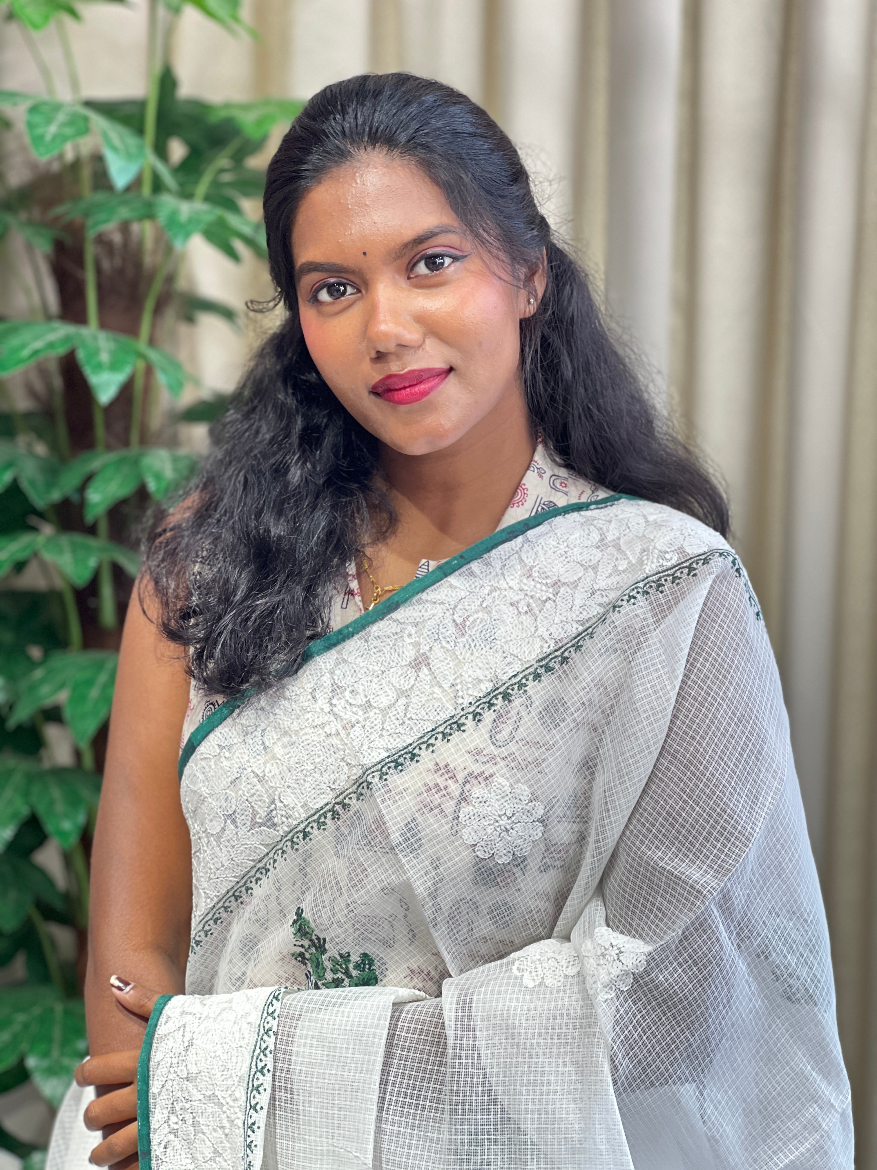 Block Printed Check Kota Saree | JSC444