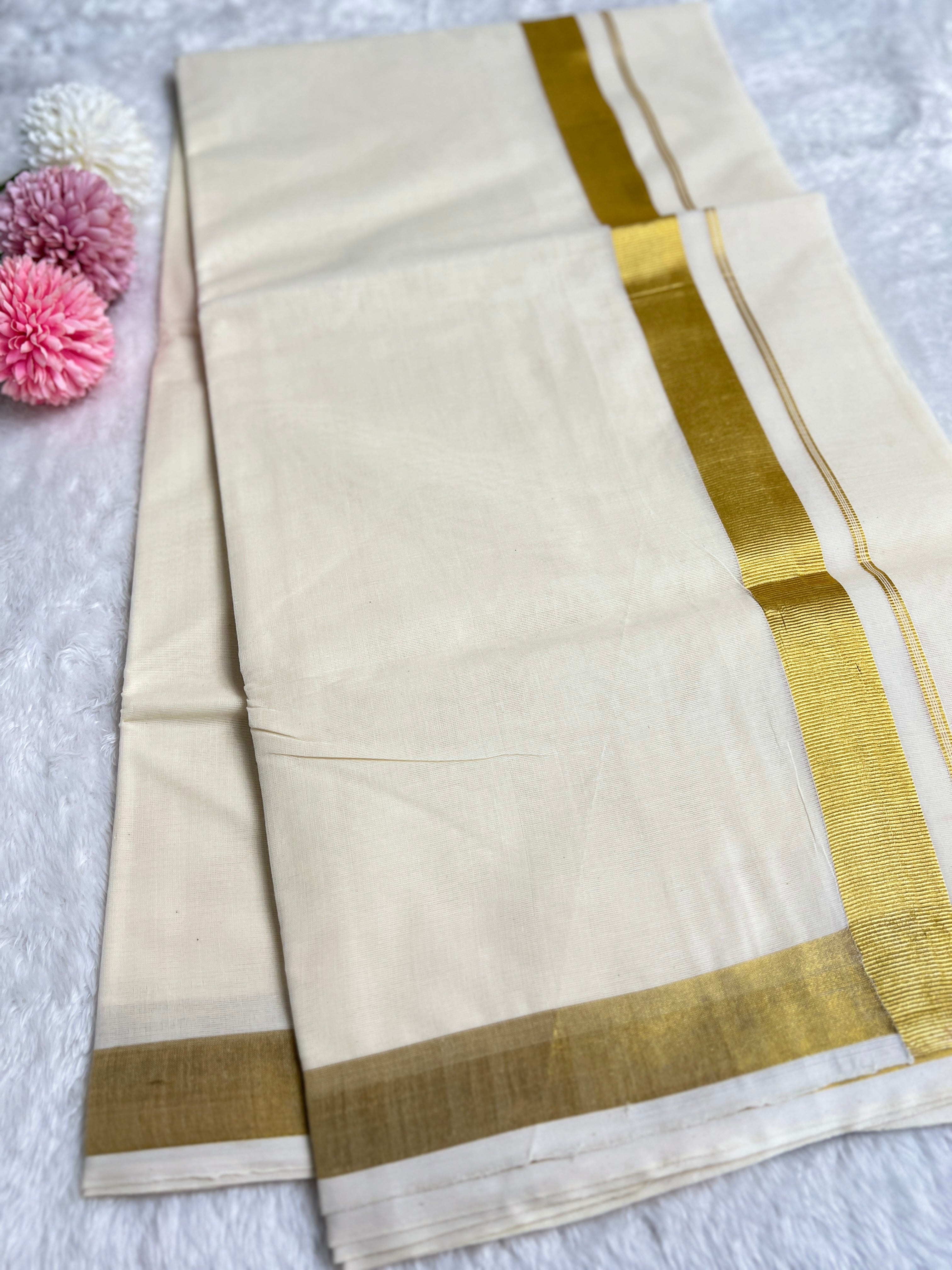 Golden Kasavu Bordered Kerala Cotton  Saree | GAT438