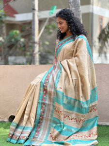 Floral Hand Embroidery Tussar Finish Saree | BLD156
