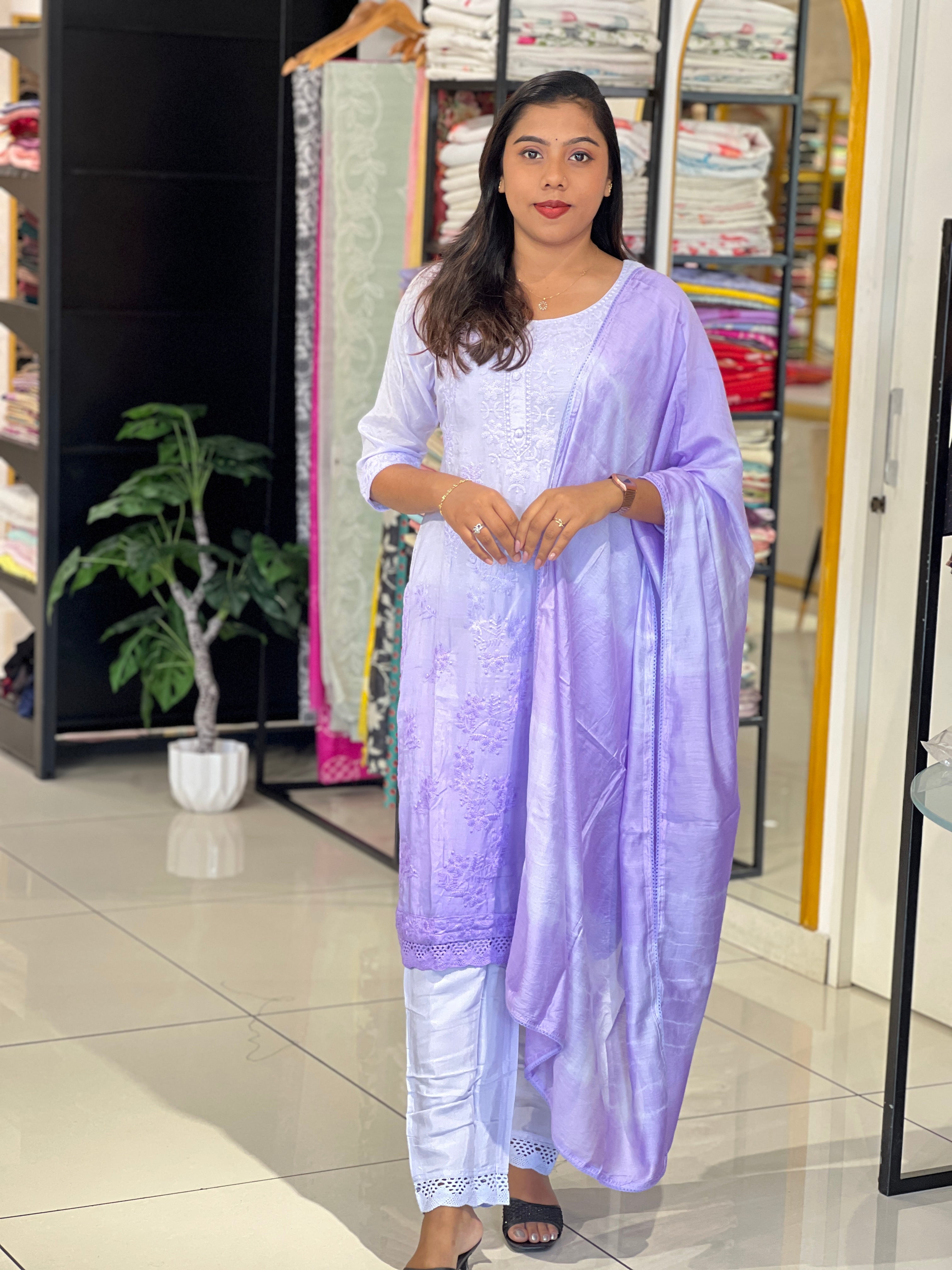 Chikankari Embroidered Mul Chanderi Kurta Sets | PGI121