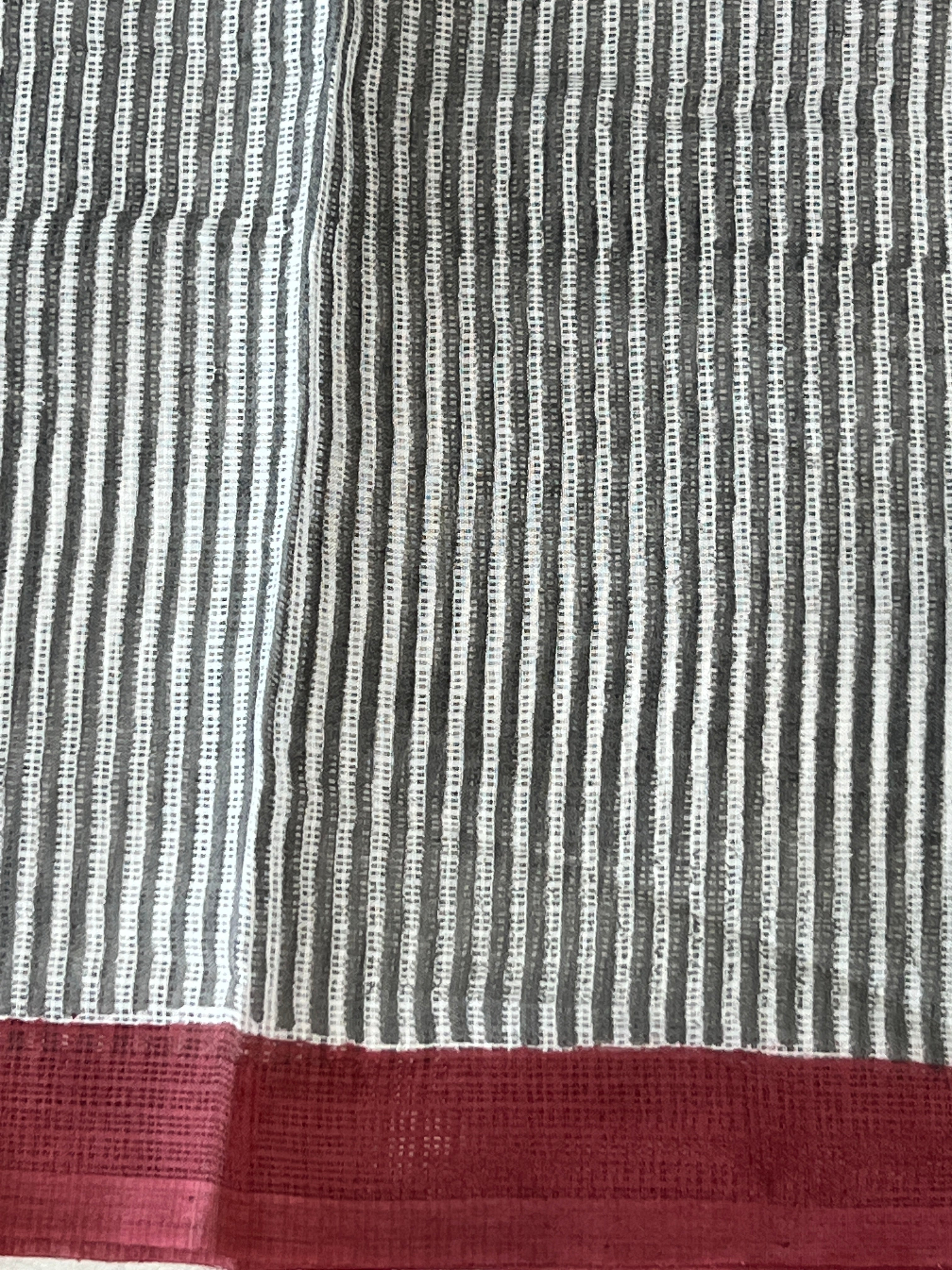 Block Printed Muga Check Organza Saree | JSC466