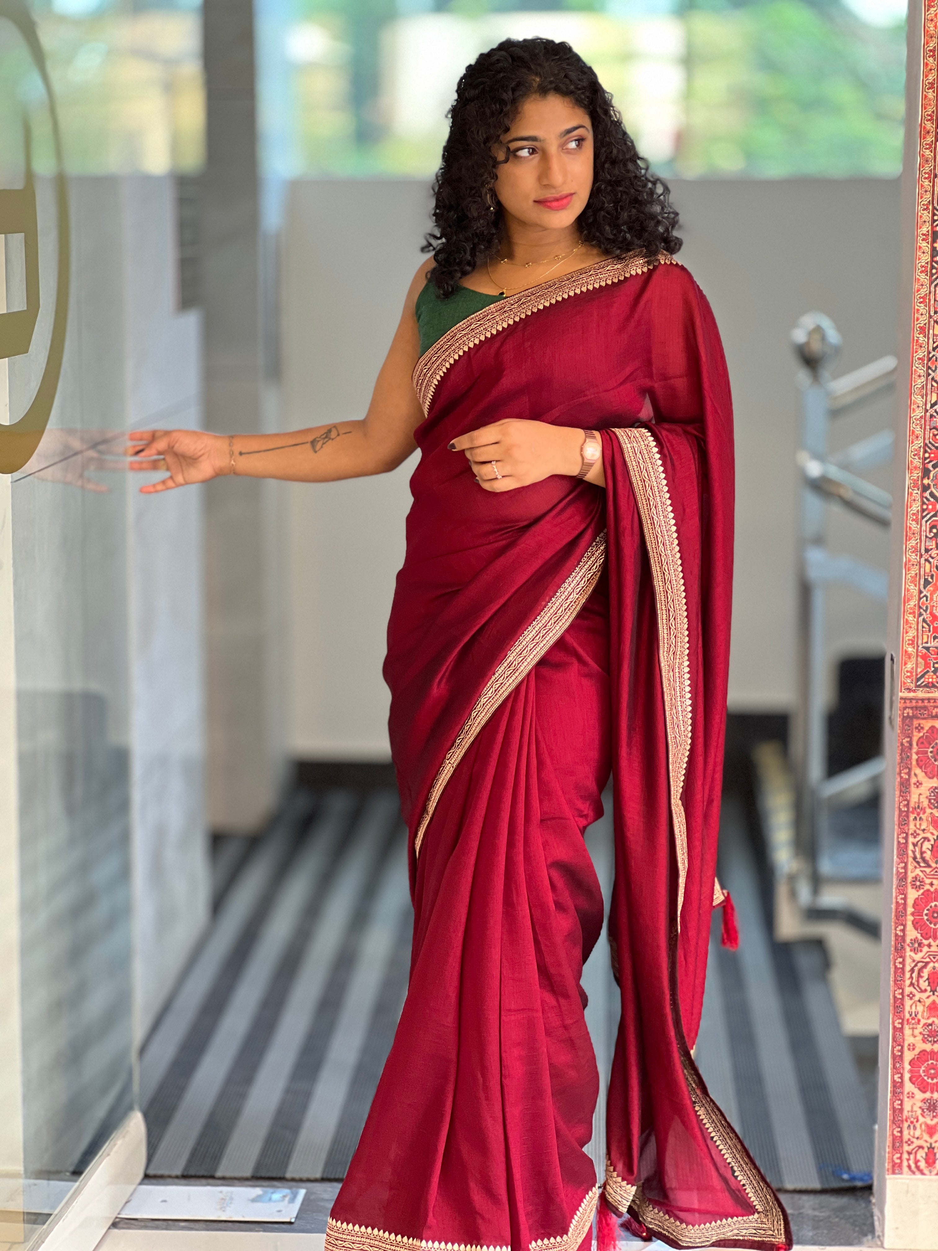 Embroidery Border Detailed Vichitra Silk Saree | RP486