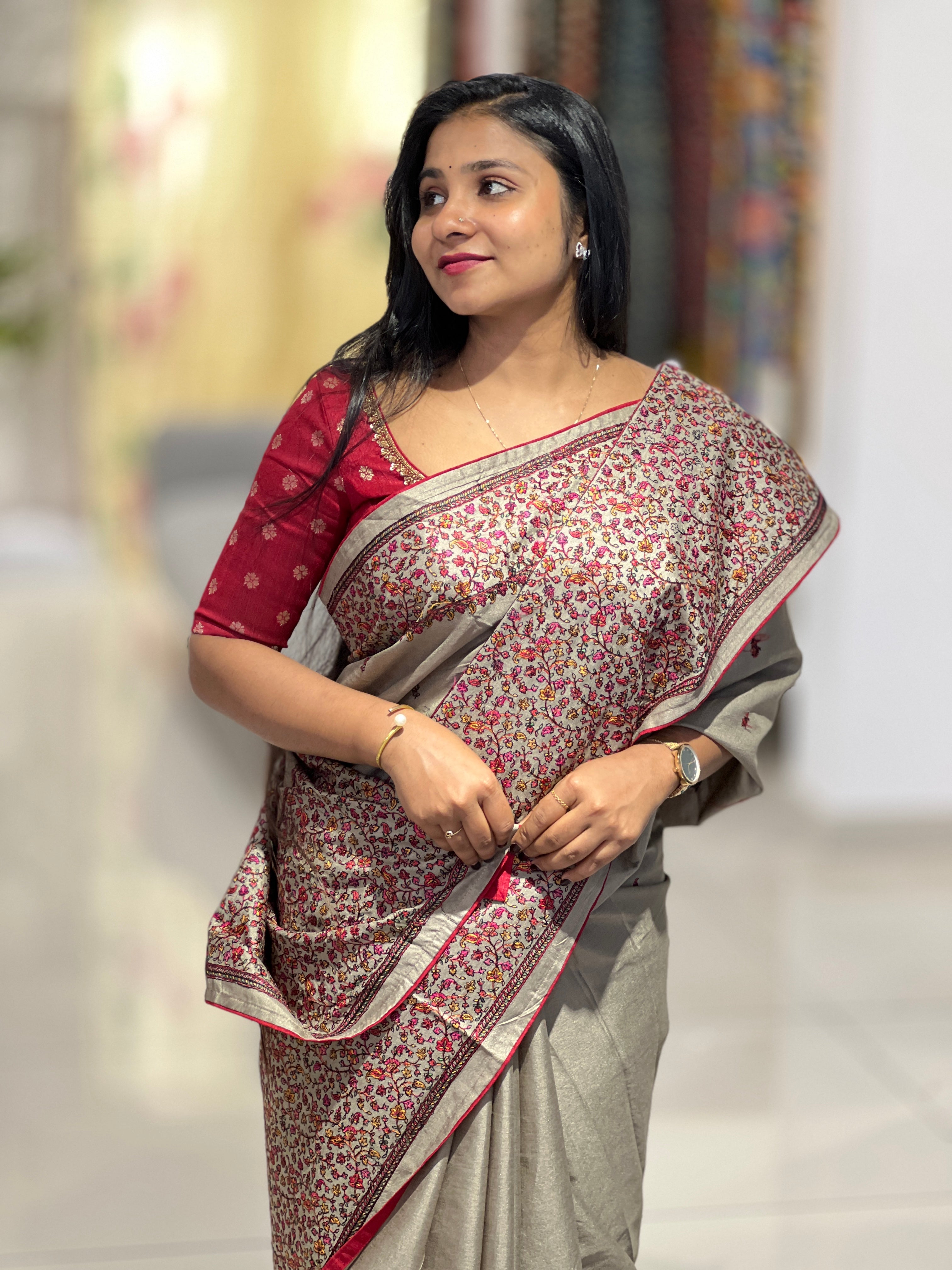 Multi-Colour Embroidery Detailed Semi Tussar Saree | SUN471