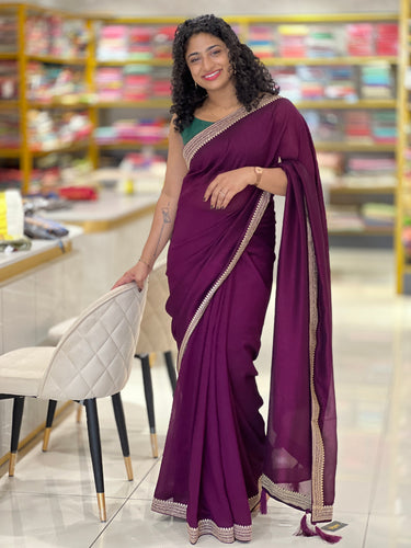 Embroidery Border Detailed Vichitra Silk Saree | RP485