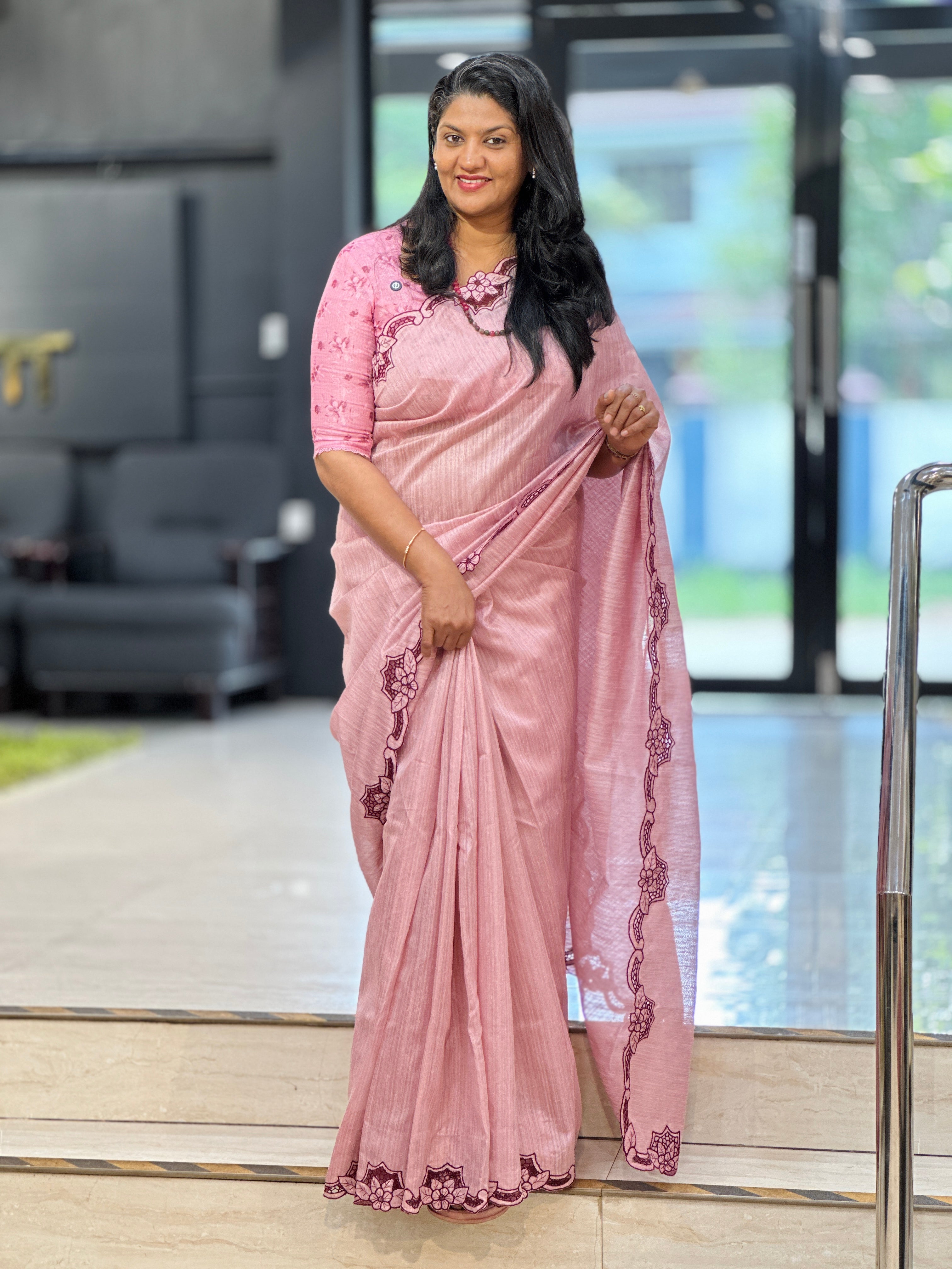 Floral Embroidered Twine Cut Work Green Silk Saree | TC499